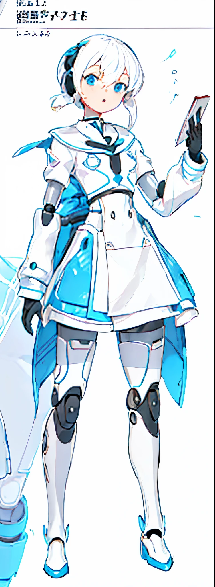 character drawing，((tmasterpiece, Best quality)),（character design sheet，Street，Positive side，on  back） , character design sheet, be full of details, multiple postures and expressions, The content is very detailed, depth of fields, many partini robot，book style，Non-human，Sporty wind，AI robot image，Wear a school uniform，Student uniform，holding a book in his hands，Cute little machine，Not human，An image of an AI machine full of positive energy，Body front view, rear view of fuselage,Side view，Cute little robot，baby size