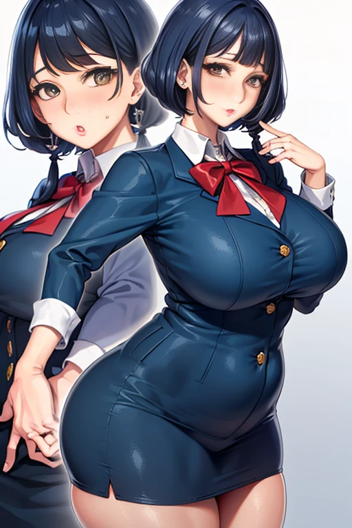 “（Perfect masterpiece：1.2），（best quality：1.2），Stunning face，Girl student uniform，mature chubby，Large pupilakeup for bright eyes，long, Luxurious Rashul Pout，Irresistible charm。”（（（Super huge，deep:1）））
