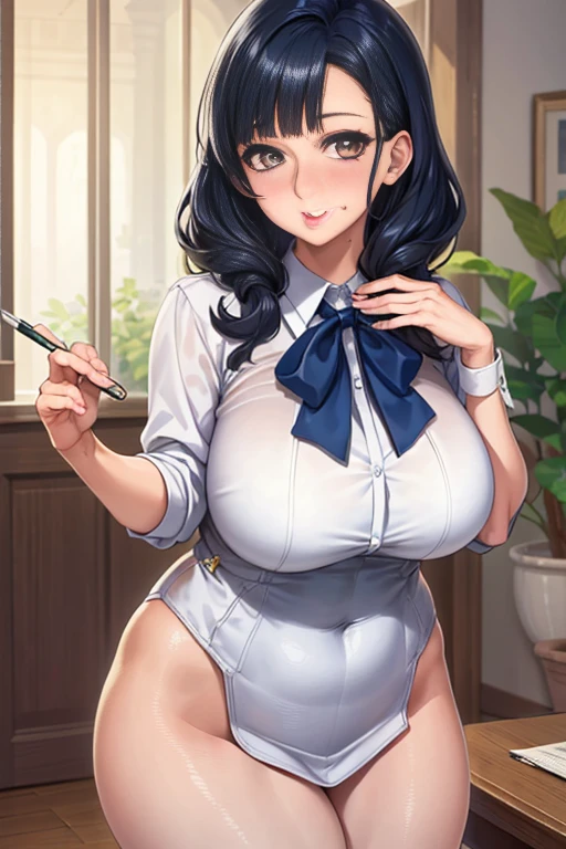 “(Perfect masterpiece:1.2),(best quality:1.2),Stunning face,Girl student uniform,mature chubby,Large pupilakeup for bright eyes,long, Luxurious Rashul Pout,Irresistible charm。”(((Super huge,deep:1)))