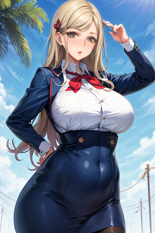 “（Perfect masterpiece：1.2），（best quality：1.2），Stunning face，Girl student uniform，mature chubby，Large pupilakeup for bright eyes，long, Luxurious Rashul Pout，Irresistible charm。”（（（Super huge，deep:1）））