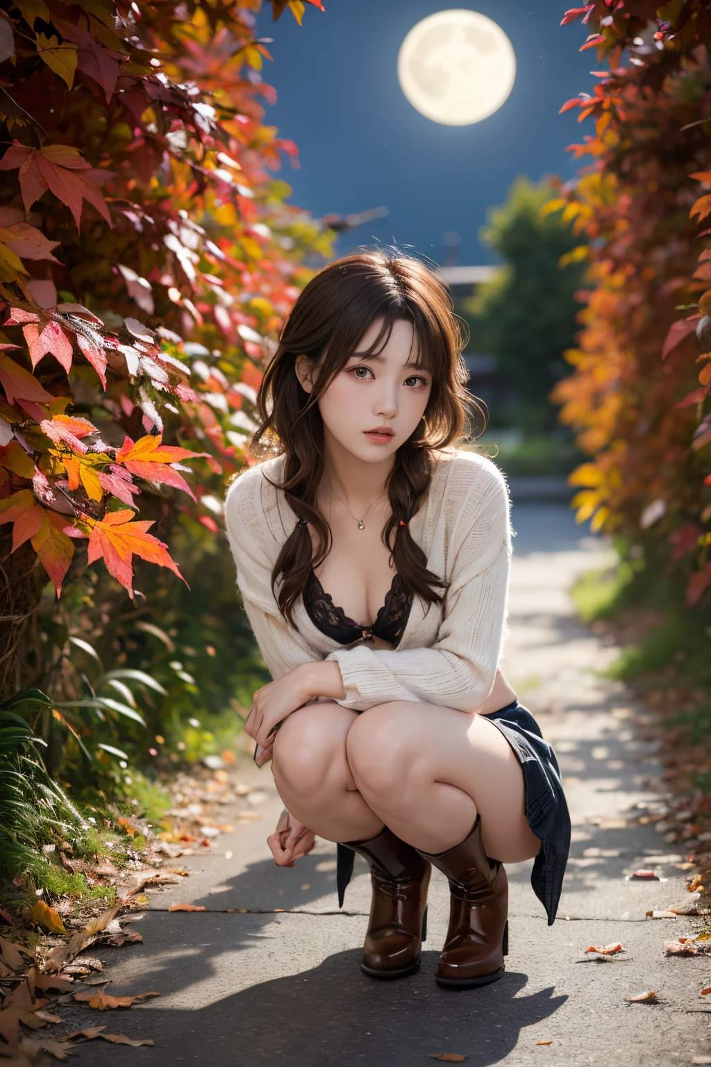 Beauty in a miniskirt Your legs are super beautiful Ginkgo tree blooming in a heart shape background Photo style Real