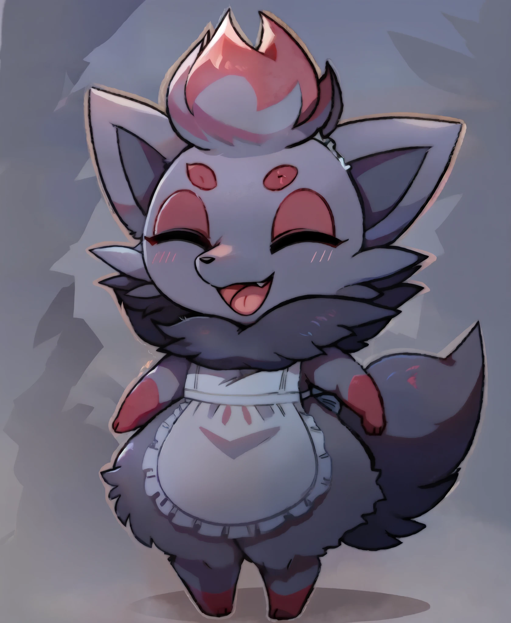 zorua, pokemon, cute, happy, masterpieces, chibi, maid apron,