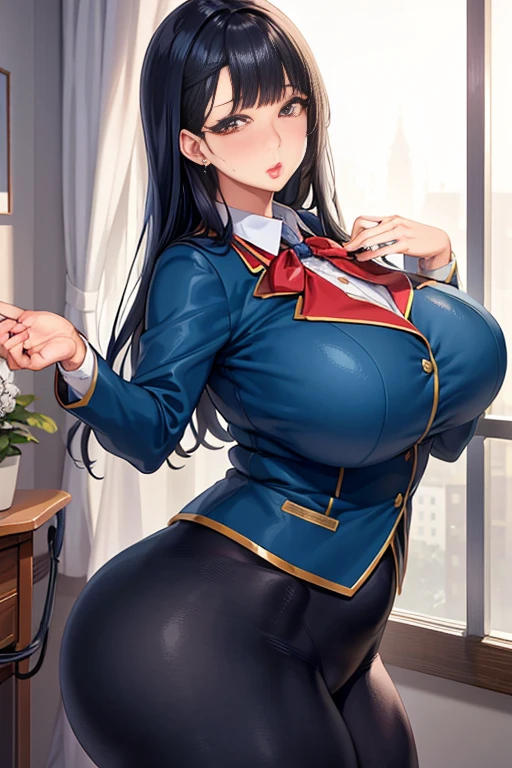 “(Perfect masterpiece:1.2),(Best quality:1.2),Stunning face,Girl student uniform,mature chubby,Large pupils make eyes bright,long, Luxurious Rashul Pout,Irresistible charm。”(((Super huge:1)))