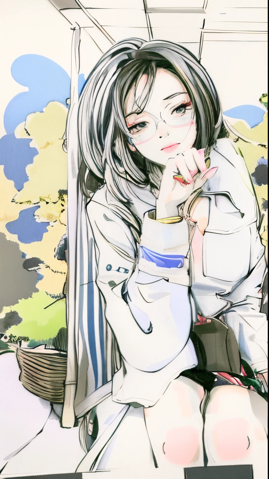 drawing of a woman sitting on a bench with her hand on her chin, pencil and ink manga drawing, pencil and ink manga, anime sketch, ink manga drawing, line sketch!!, detailed manga style, line sketch, detailed portrait of anime girl, girl fanart, a manga drawing, black and white manga style, sketched, in style of manga