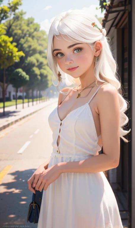 Photo of a 15 year-old European girl, .RAW, beautiful woman , largo cabello blanco , cabello blanco , chica albina ,((retrato)), ((Cara detallada:1.2)), ((Detailed facial features)), (Piel finamente detallada), fondo variado , ojos azules , 、(cool color), humid, humid, Reflectoreasutepiece) (proporciones perfectaotos realistas)(La mejor calidad) (Detallado) fotografiado con una EOS R5 de Canon, Lente de 50 mm, f/2.8, NffSW, (8k) (papel tapiz) (cinematic lighting) (Dramatic lighting) (foco nítido) (Enrevesado) smal boobs , small breasts , pecas en mejillas , cuerpo completo , hermoso cuerpo de mujer , posando sexy  , posando de frente para la camara ,lindo maquillaje , gran sonrisa , labios abiertos , labios rojos , chica albina , pelo blanco , cabello blanco , vestido de santa claus