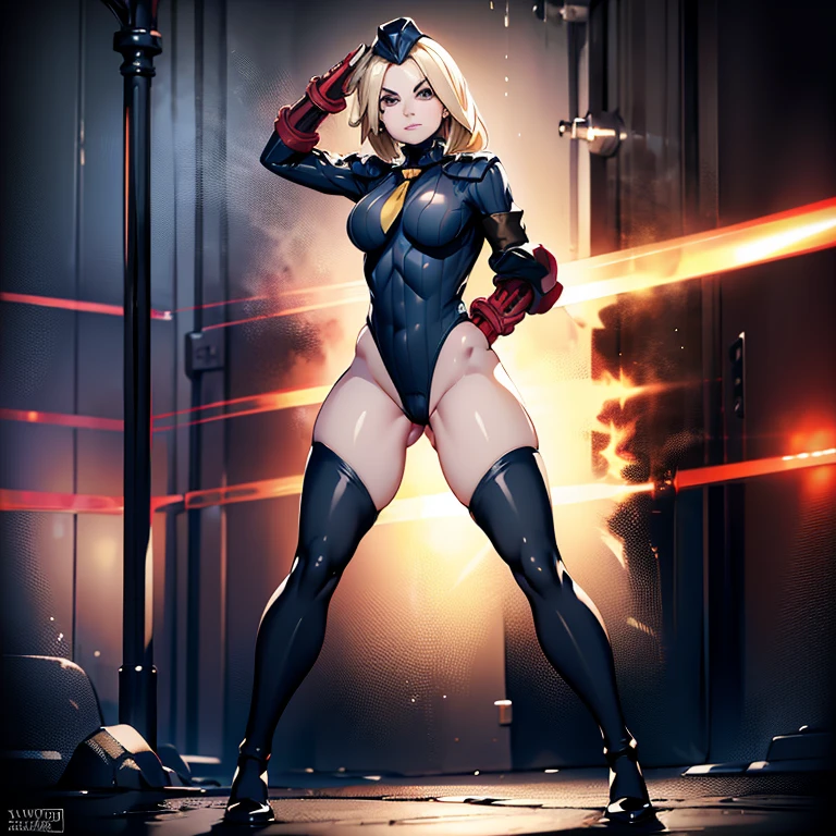 ultra-detailed, Explicit, Beautiful body, Beautiful Nose, Beautiful character design, perfect eyes, perfect face, ultra highres, 4K, beautiful legs, perfect legs, Nice hands, Perfect hand, Masterpiece, Best Quality, Highly detailed, illustration, absurdres, street fighter, doll suit, shadaloo doll, dollsuit, girls, multiple girls, expressionless, blank eyes, looking at viewer, red gloves, emotionless, black latex, corrution, mind control, female combatant, full body, hypnotized, unhappy trance, full body suit, ribbed bodysuit, both arms at side, stand up straight, obey, perfect female body, extremely glossy latex, hypnosis, hypnoLora, empty eyes, Mind control device, poses, brainwashed, submissive_pose, Slave, hat, necktie, stand up straight, standing, standing at attention, belt, extending the right arm from the shoulder into the air with a straightened hand, nazi saluting, military, military saluting, salute, right hand saluting, left hand at side, latex, garter belt, thighhighs, Ms. Marvel, blonde hair, long hair, golden eyes,