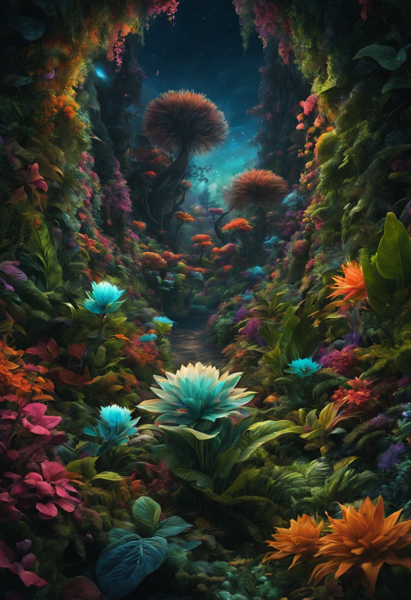 (best quality,4k,8k,highres,masterpiece:1.2),ultra-detailed,(realistic,photorealistic,photo-realistic:1.37),bright and colorful lighting,vivid colors,botanical dreamscape,magical alien plant,ethereal atmosphere,otherworldly,alien landscape,alien vegetation,extraterrestrial flora,unsual plant life,exotic display,nurtured by cosmic energy,phosphorescent glow,glowing petals,crystalline leaves,bioluminescent tendrils,surreal and vibrant,rich saturation,organic shapes,translucent blossoms,dreamlike fantasy,enchanted environment,lush growth,abundant foliage,twisting vines,shimmering leaves,unusual textures,curved forms,aromatic scent,transcendent beauty,mystical allure,mythical essence,enchanted garden,hidden sanctuary,peaceful tranquility,harmony with nature.
