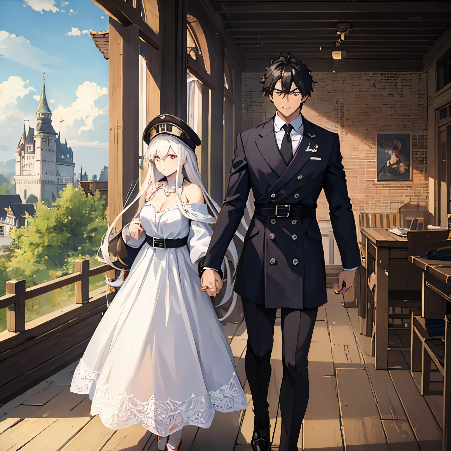 a man and a woman together in a German castle