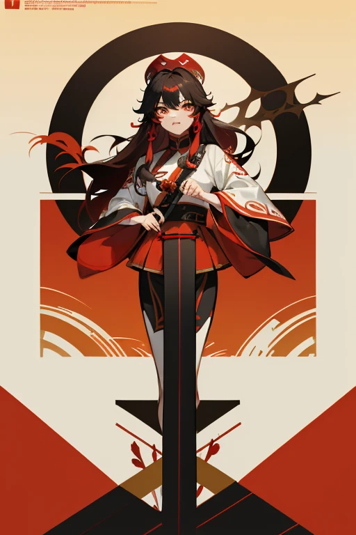 Red accent color,Xiang Yu facial makeup,No text,There are no characters,Inspired by Chu culture,There are no characters,geometric figure,There are no characters,Spring and Autumn Warring States,Chu culture,Overlord Xiang Yu,tripod cultural symbol,Japanese poster style,Modern minimalist art style,No characters,