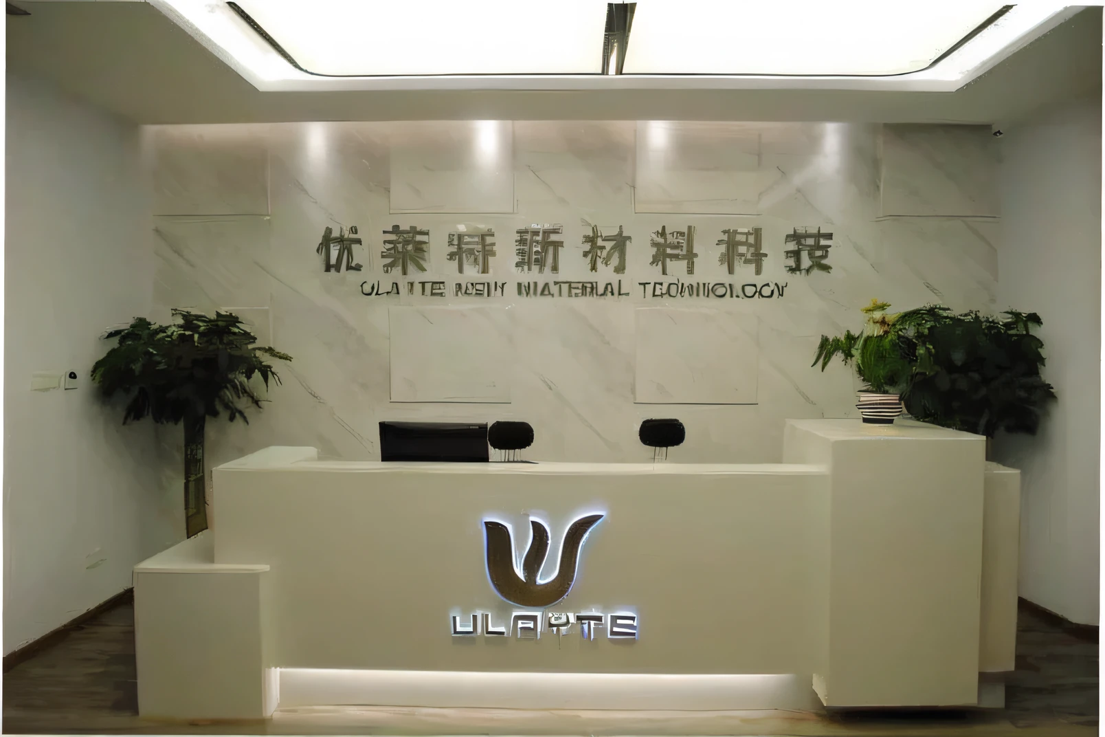 Close-up of reception area,With plants and signs, Wang Chen, by Ni Yuanlu, jinyiwei, nanite, Wang E, Showroom scene, wu liu, product introduction photos, Hoyt van Hoytema, wenfei ye, by Yan Hui, eight flowers, product showcase