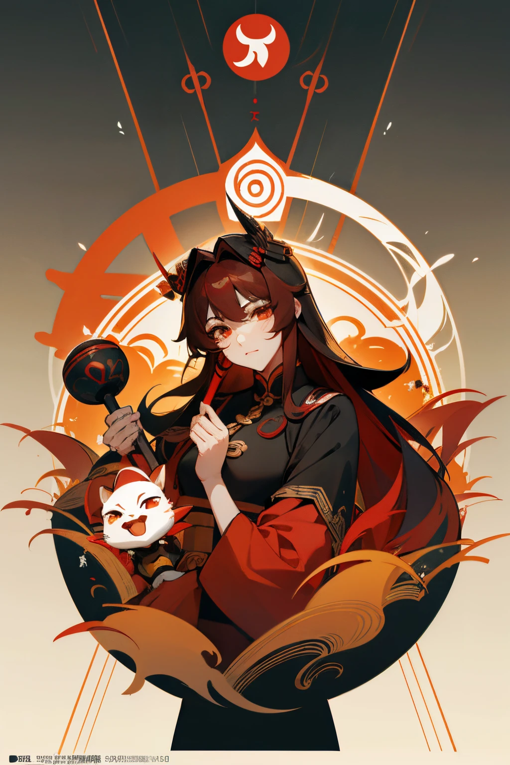 Red accent color,Xiang Yu facial makeup,No text,There are no characters,Inspired by Chu culture,There are no characters,geometric figure,There are no characters,Spring and Autumn Warring States,Chu culture,Overlord Xiang Yu,tripod cultural symbol,Japanese poster style,Modern minimalist art style,No characters,