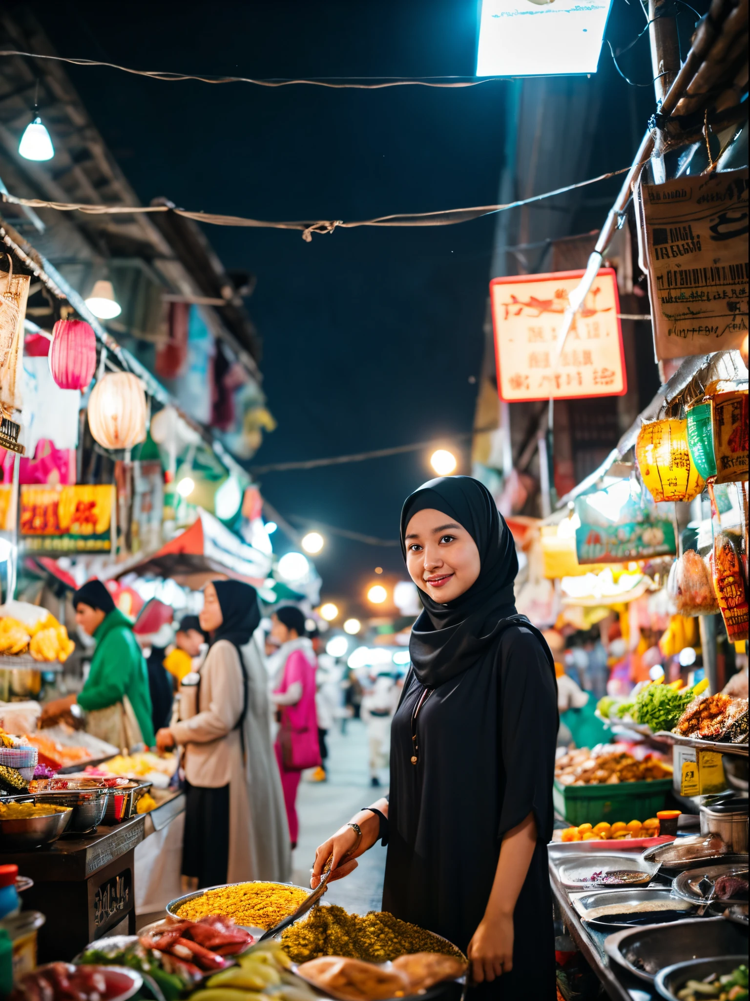 30y.o, hijab, gamis, night market