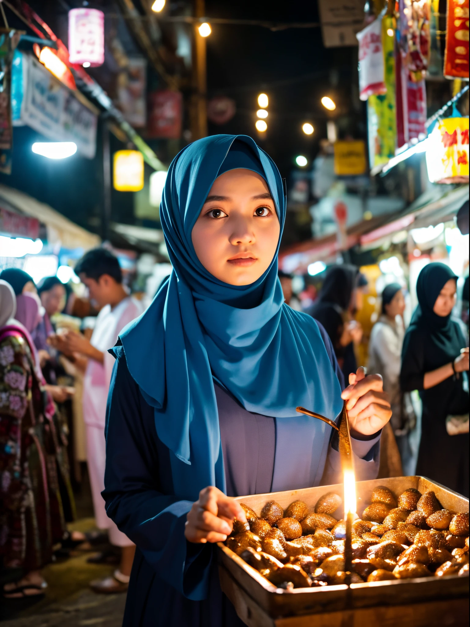30y.o, hijab, gamis, night market