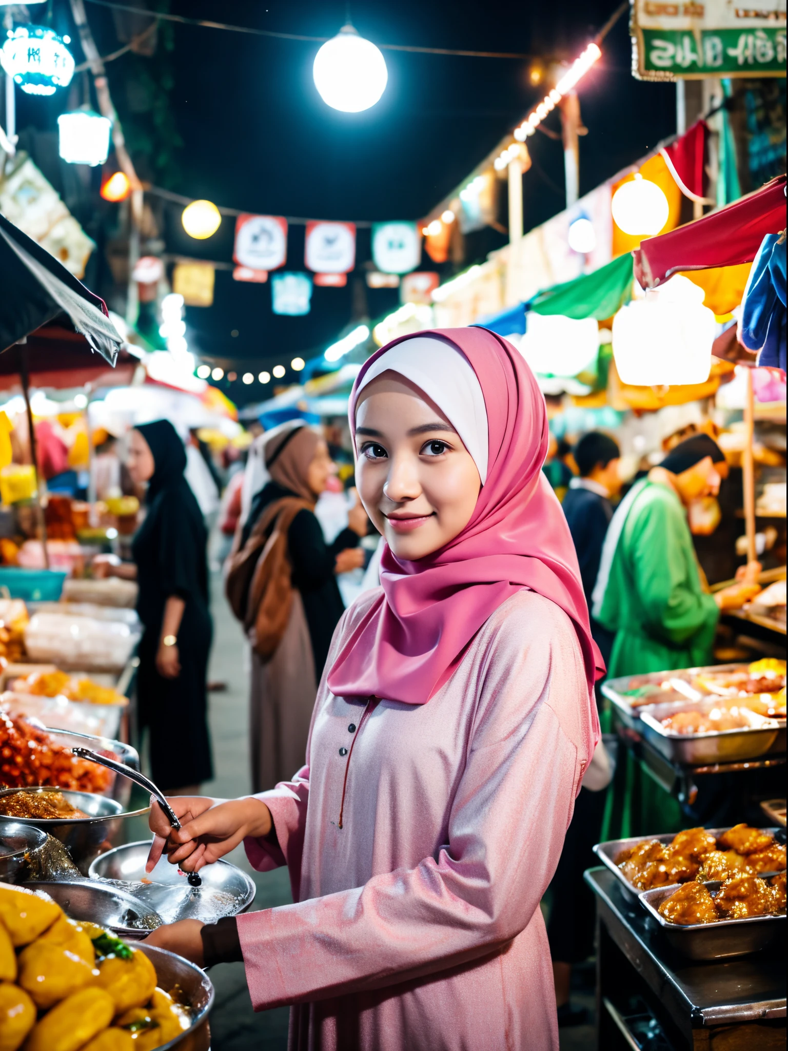 30y.o, hijab, gamis, night market