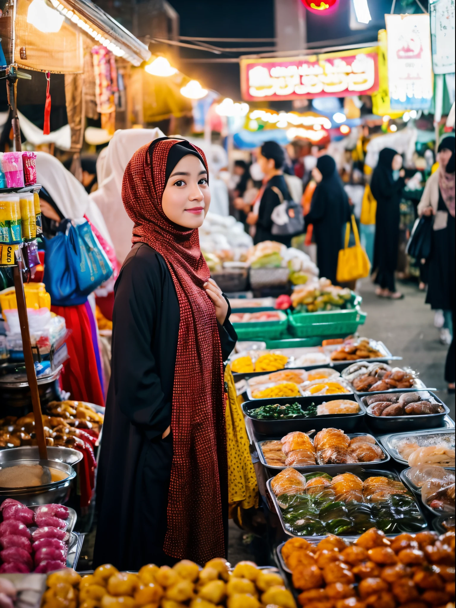 30y.o, hijab, gamis, night market