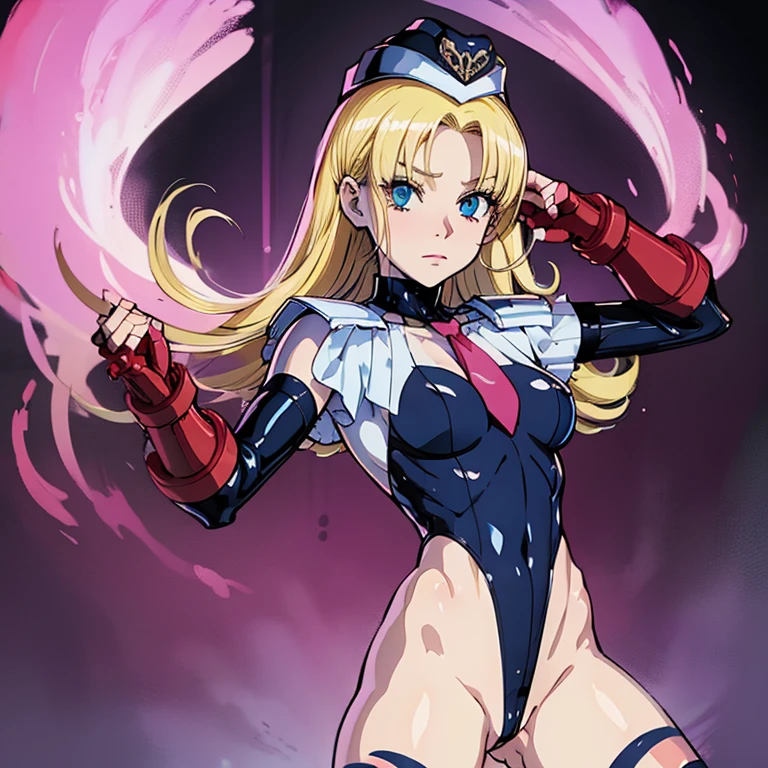 ultra-detailed, Explicit, Beautiful body, Beautiful Nose, Beautiful character design, perfect eyes, perfect face, ultra highres, 4K, beautiful legs, perfect legs, Nice hands, Perfect hand, Masterpiece, Best Quality, Highly detailed, illustration, absurdres, street fighter, doll suit, shadaloo doll, dollsuit, girls, multiple girls, expressionless, blank eyes, looking at viewer, red gloves, emotionless, black latex, corrution, mind control, female combatant, full body, hypnotized, unhappy trance, full body suit, ribbed bodysuit, obey, perfect female body, extremely glossy latex, hypnosis, hypnoLora, empty eyes, Mind control device, poses, brainwashed, submissive_pose, Slave, hat, necktie, standing, belt, latex, garter belt, thighhighs, Tomorrow's Nadja, ashita no nadja, nadja, Nadja applefield, blonde hair, blue eyes, long hair, dance, ballerina, black lipstick, black eyeliner