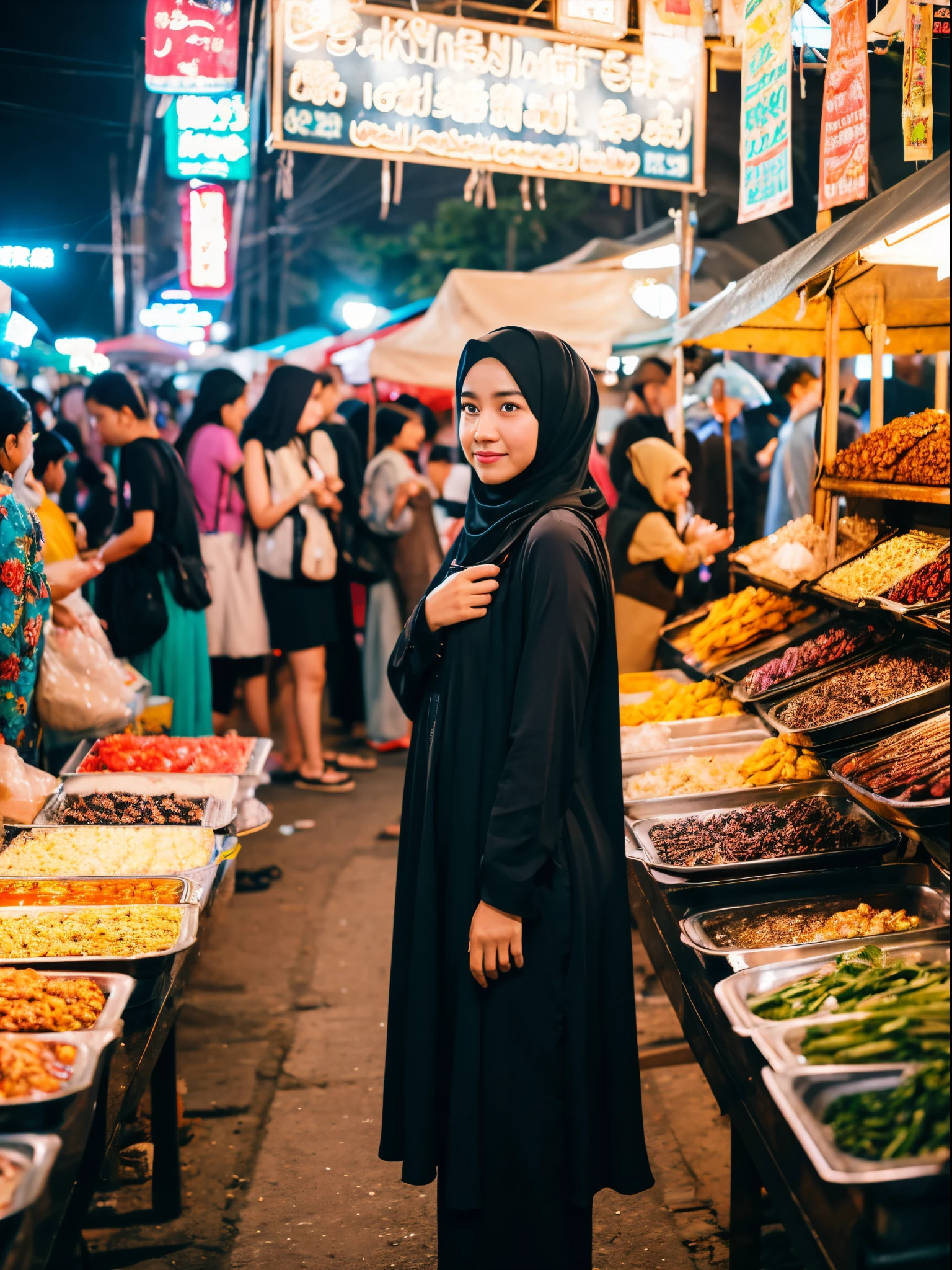 30y.o, hijab, gamis, night market