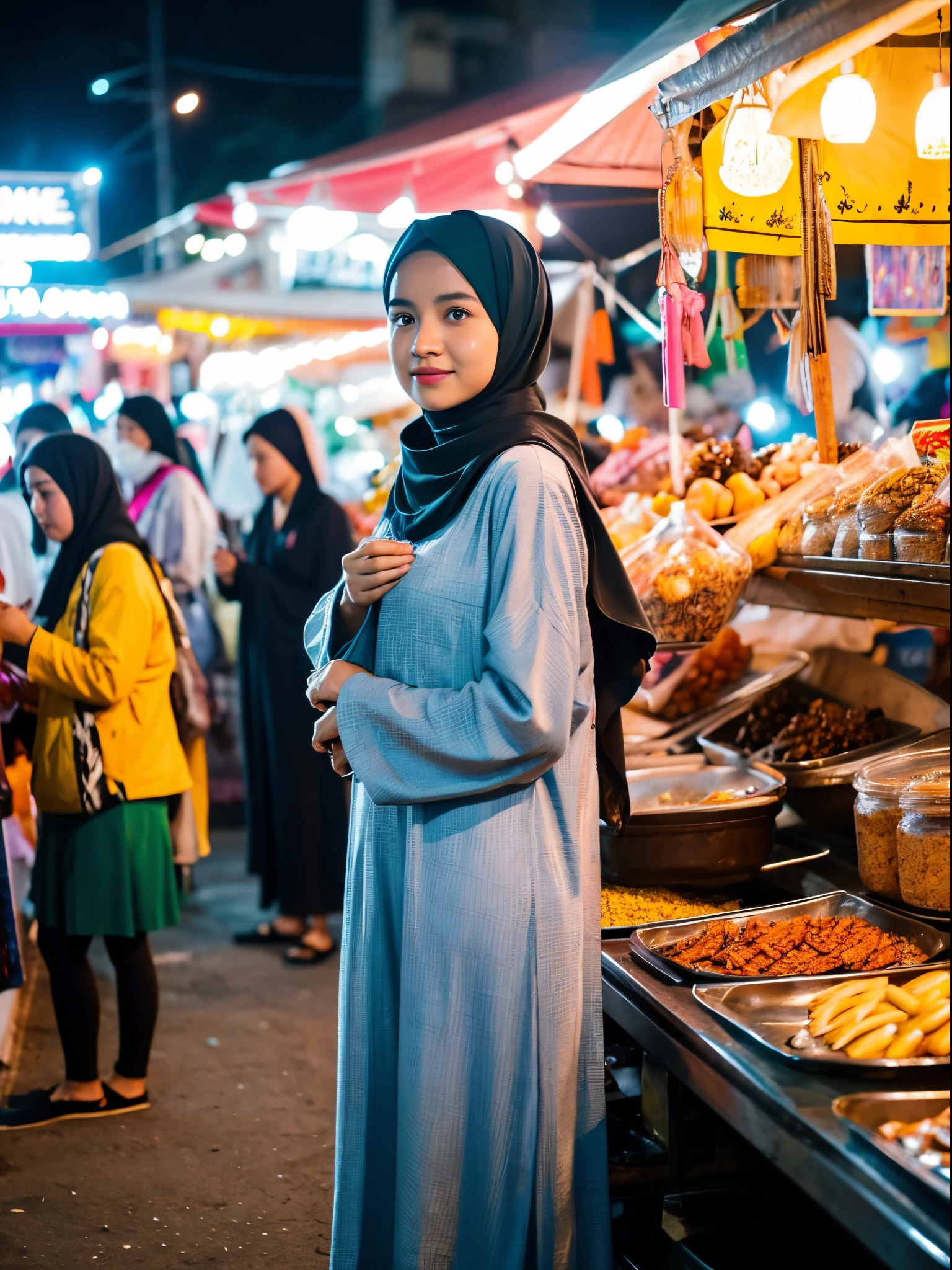 30y.o, hijab, gamis, night market