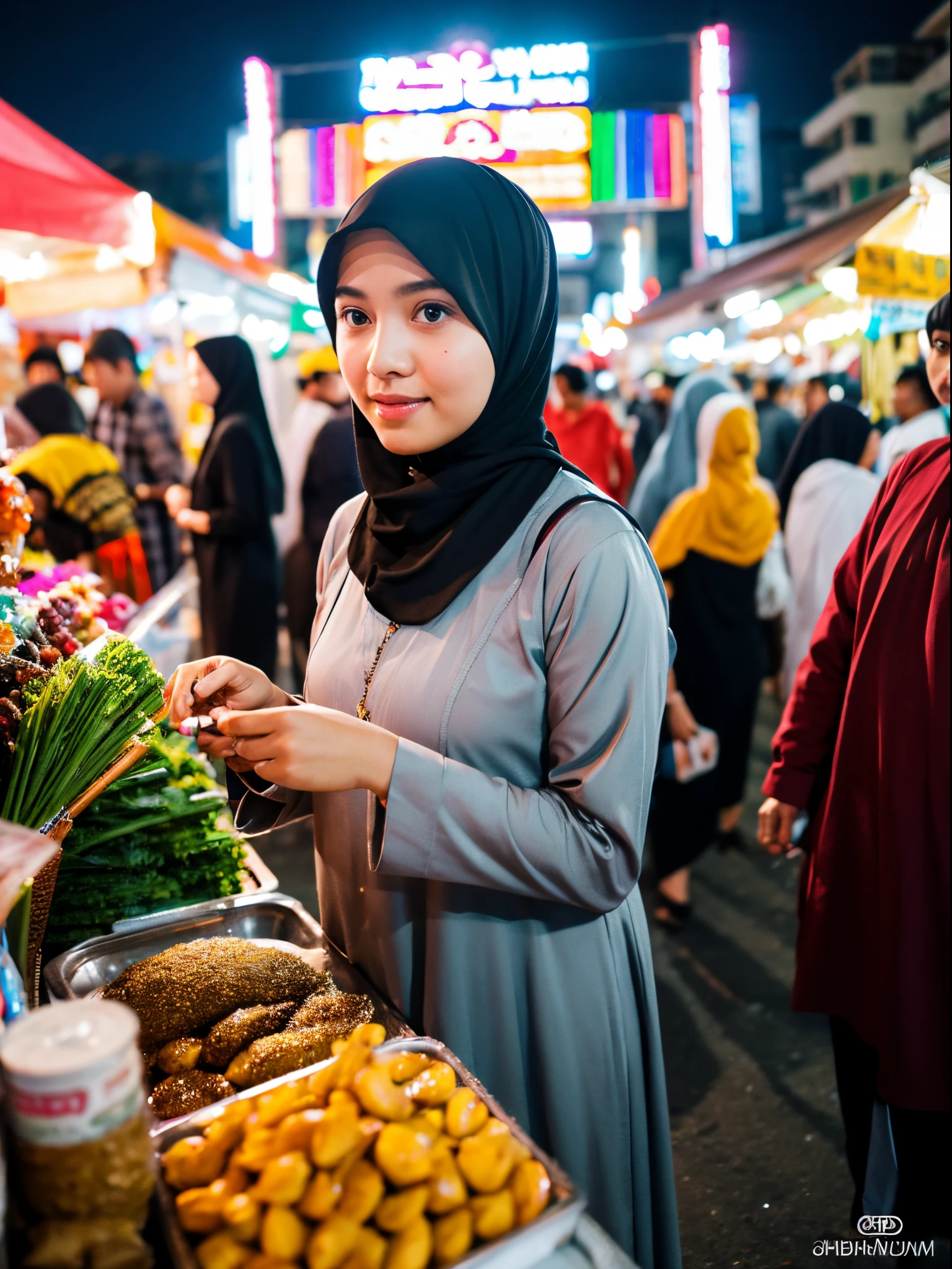 30y.o, hijab, gamis, night market