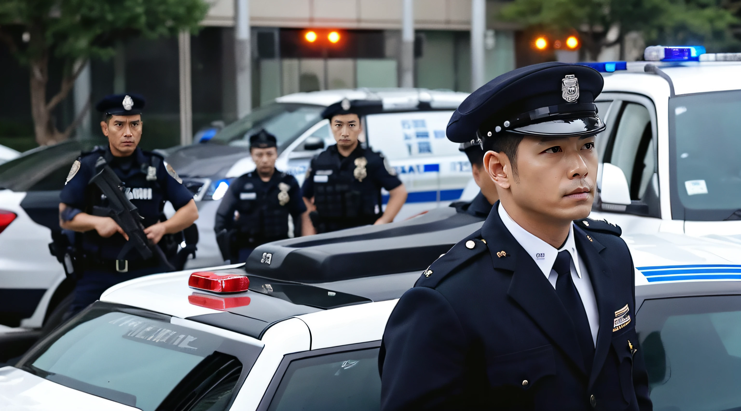 criminal man arrested、police officers、high-level image quality、high-detail、