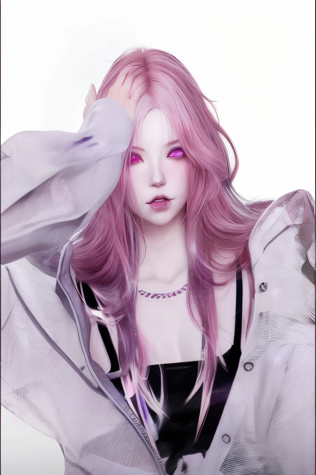 Anime girl with pink hair, white face and purple eyes, Guweiz style artwork, guweiz, inspired by Yanjun Cheng, in the art style of bowater, Trends on artstration, Popular topics on cgstation, Realistic anime art style, Anime realistic style, Realistic anime art style, anime vibes, Realistic art style, Digital anime illustration