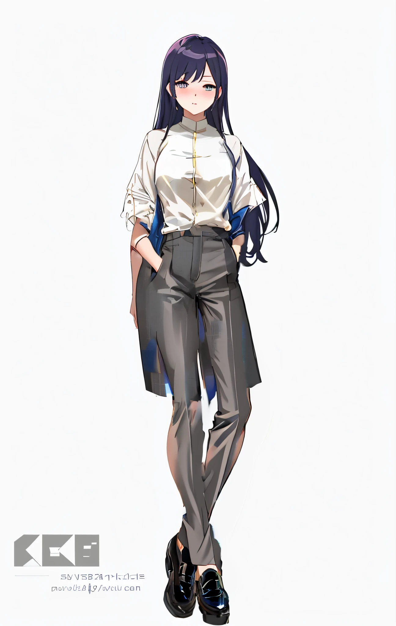 blue suit,blue long trouserlack leather shoes