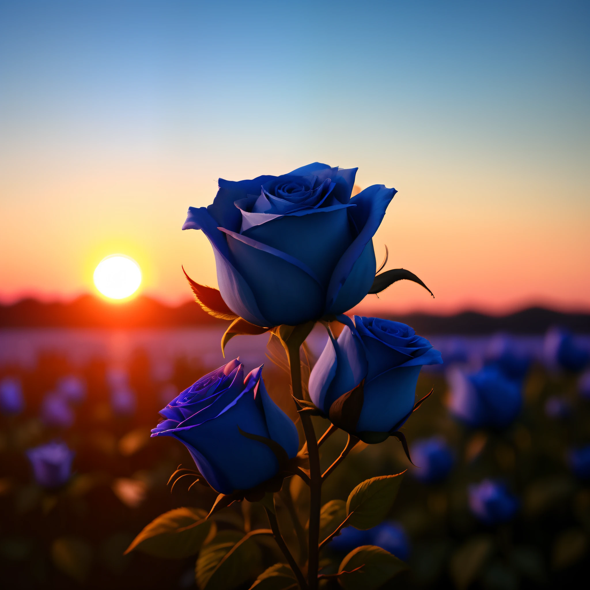 I was under the setting sun, and I embraced with my burning blue roses against my forehead