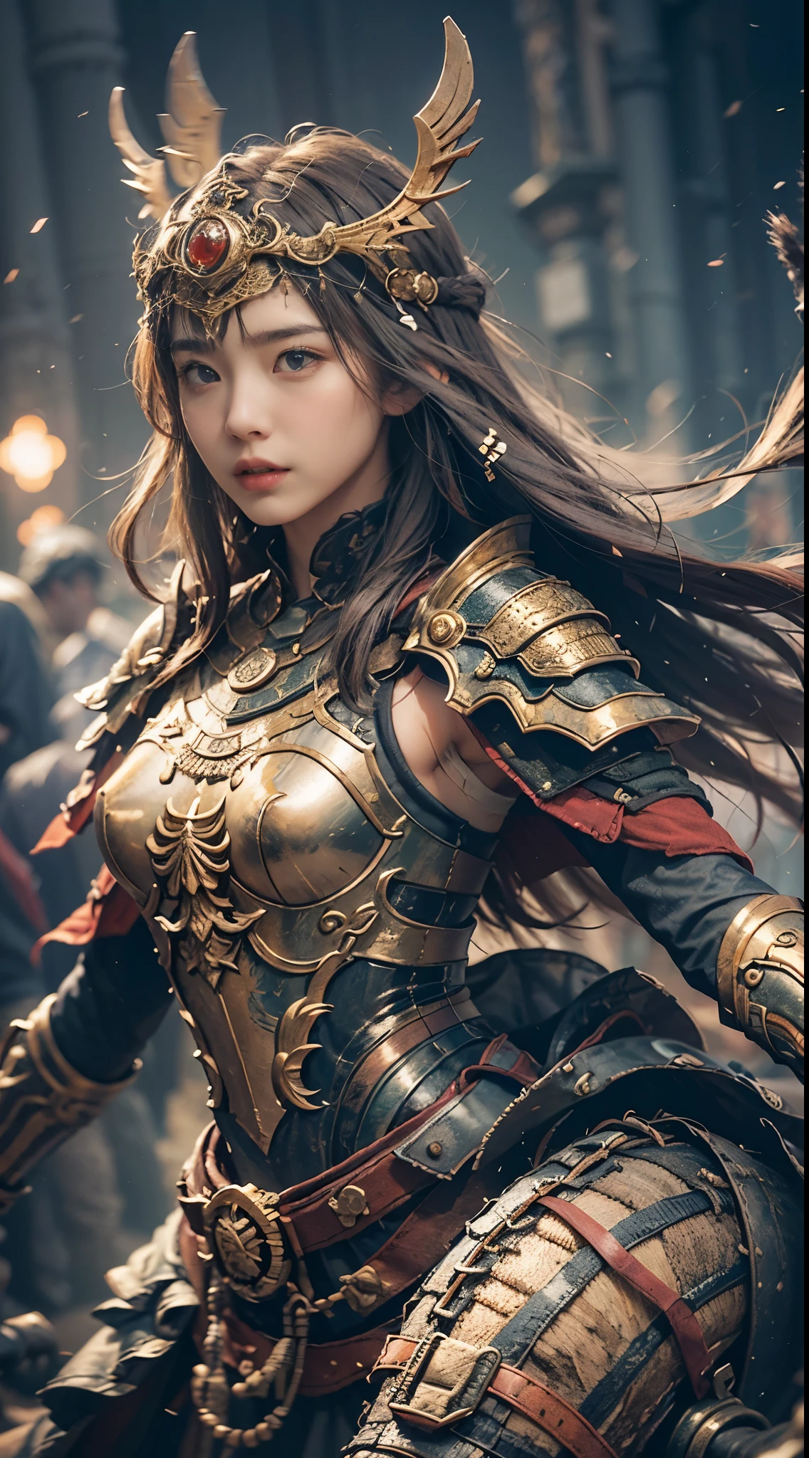 A Chinese sneering girl，Seven-doppelganger shot，（Eastern ancient battlefield：1.2），（With a weapon in his hand：1.2），Vampire fangs，Ultimate quality，Cg unity 8k，Super delicate，Background bokeh，The depth of field is full，HDR high dynamics，True restore，iintricate，Attention to detail，The perfect presentation of Midjourney's artistic style。 フォトリアリスティック，Elegant，goddes， hyper realisitc， high detal， paramountcy， cinmatic lighting， Ray traching， shadowing， UHD， retinas， tmasterpiece， ccurate， anatomy correct， textureskin， super detailing， high detal， high qulity， Award-Awarded， best qualtiy， A high resolution， 1080P， 16k， 8k， 4K， k hd