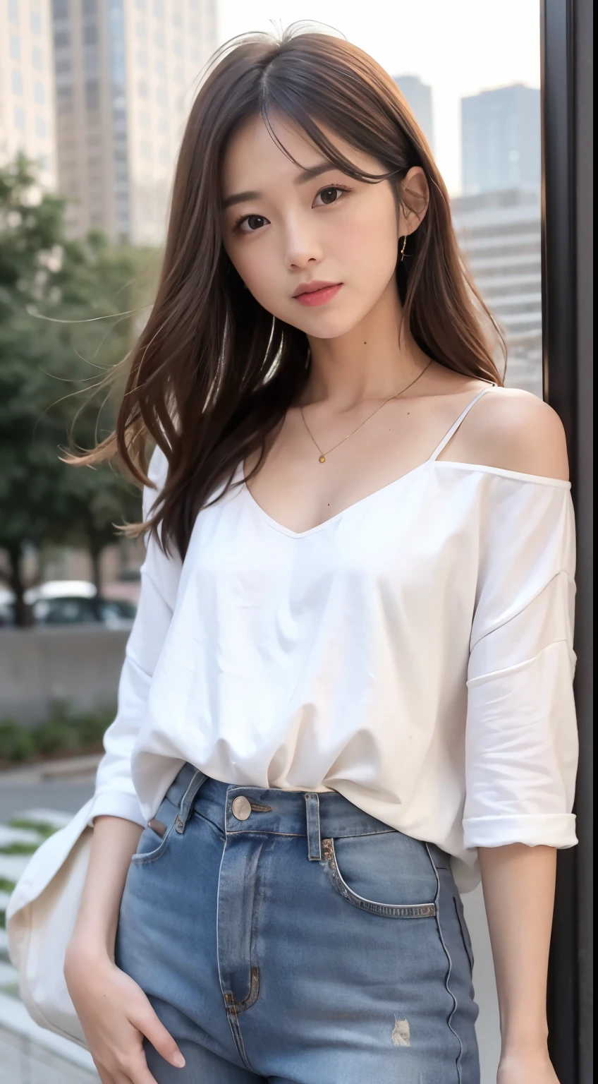 A girl holding a camera，mix4，（8k，RAW photoest qualtiy，tmasterpiece：1.2），（realisticlying，realisticlying：1.37），1girll，adolable，view over city，the night，Sateen，dampness，profesional lighting，photon maping，Radio City，physically-based renderingt，gradient brunette hair，short and wavy hair，handsome，teens girl，White ball set，superb picture quality，A high resolution，1080p，（Clear face），（detailed face description），（Detailed hand description），（tmasterpiece），（exquisite CG）， Extreme light and shadow，messy  hair，tmasterpiece，rich details​，（exquisite facial features），（Highest image quality），（tmasterpiece），（Detailed eyes），Looking forward to your eyes，Delicate collarbones，The abdomen is blocked by clothes，