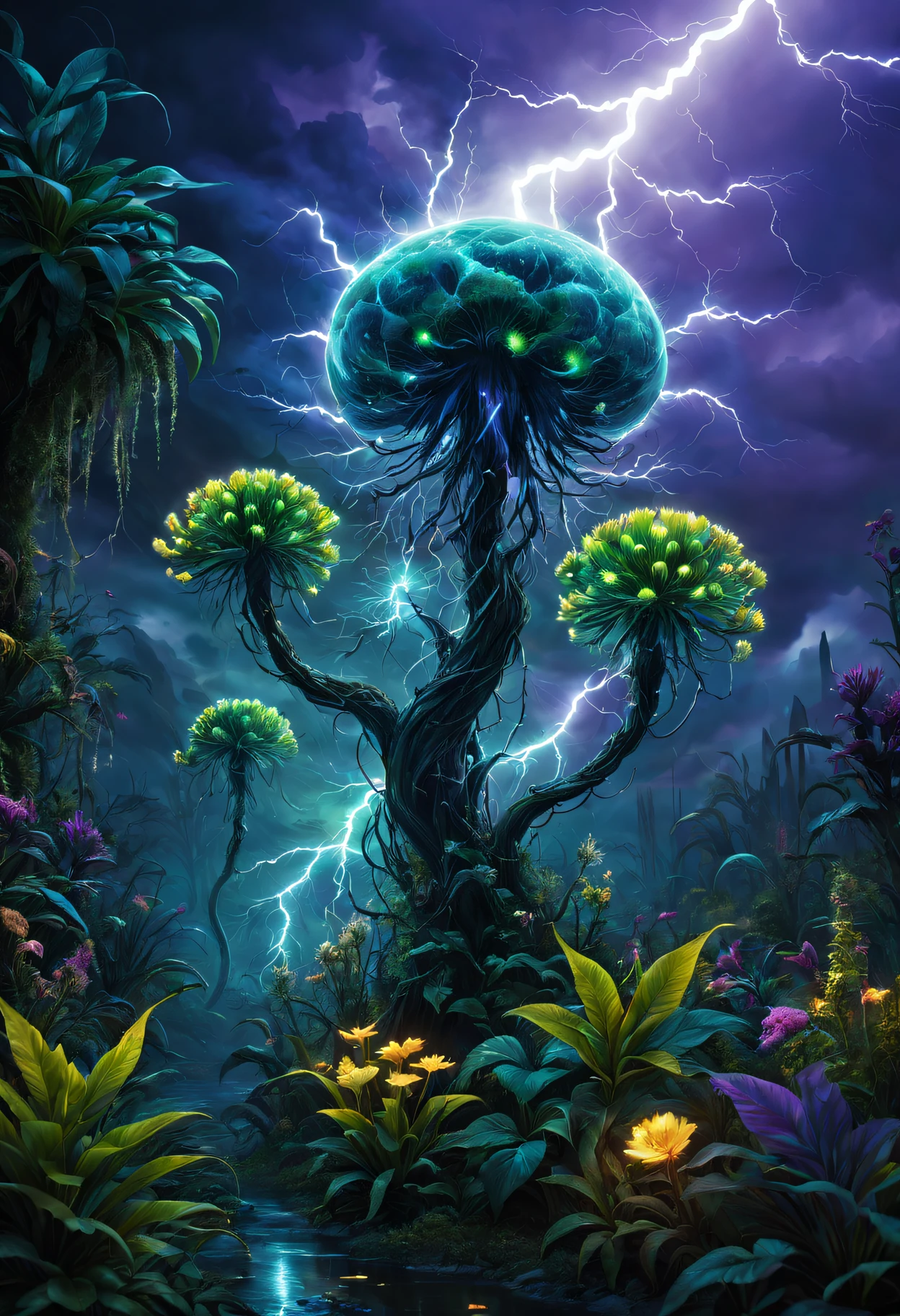 魔法flame magic外星植物,Best quality at best,A high resolution,tmasterpiece:1.2,ultra - detailed,actual:1.37,terror,flame magic,otherworldly plants,Burning flame,Glowing leaves,enchantedgarden,mysterious atmosphere,Sinister shadows,hauntingly beautiful,weird light,Intense colors,darkness aura,mysterious vine,Fiery tendrils,dancing embers,an alien landscape,ethereal flower,magic energy,surreal scenery,Shadow characters,mysterious creature,Attractive lighting,unnatural growth,Ominous existence,Haze,Flashing light,spectral glow,intense heat,Whispering Fire,Supernatural powers,Glowing sphere,mystical spells,spooky ambiance,otherworldly beauty,Spectrum Plants,beyond vision