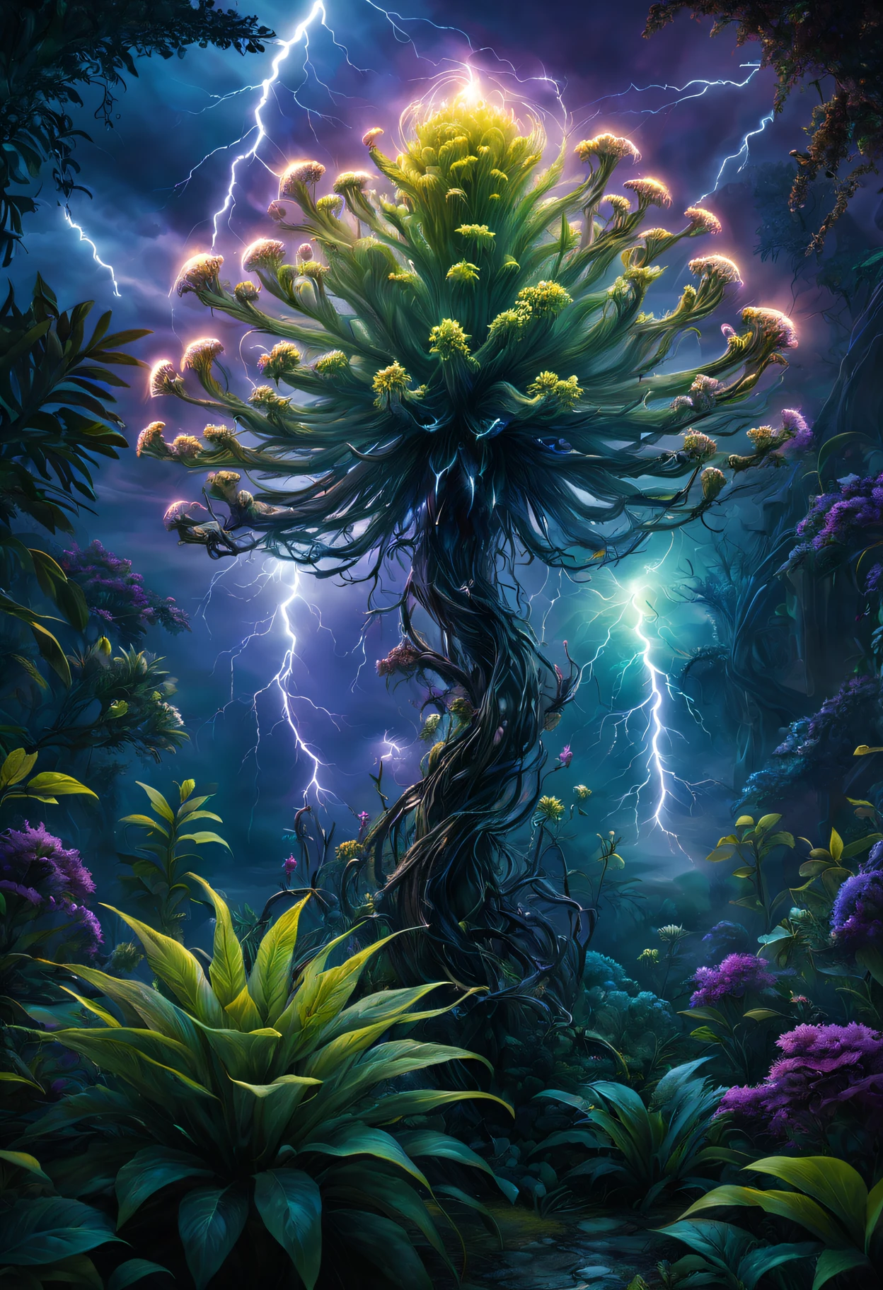 魔法flame magic外星植物,Best quality at best,A high resolution,tmasterpiece:1.2,ultra - detailed,actual:1.37,terror,flame magic,otherworldly plants,Burning flame,Glowing leaves,enchantedgarden,mysterious atmosphere,Sinister shadows,hauntingly beautiful,weird light,Intense colors,darkness aura,mysterious vine,Fiery tendrils,dancing embers,an alien landscape,ethereal flower,magic energy,surreal scenery,Shadow characters,mysterious creature,Attractive lighting,unnatural growth,Ominous existence,Haze,Flashing light,spectral glow,intense heat,Whispering Fire,Supernatural powers,Glowing sphere,mystical spells,spooky ambiance,otherworldly beauty,Spectrum Plants,beyond vision