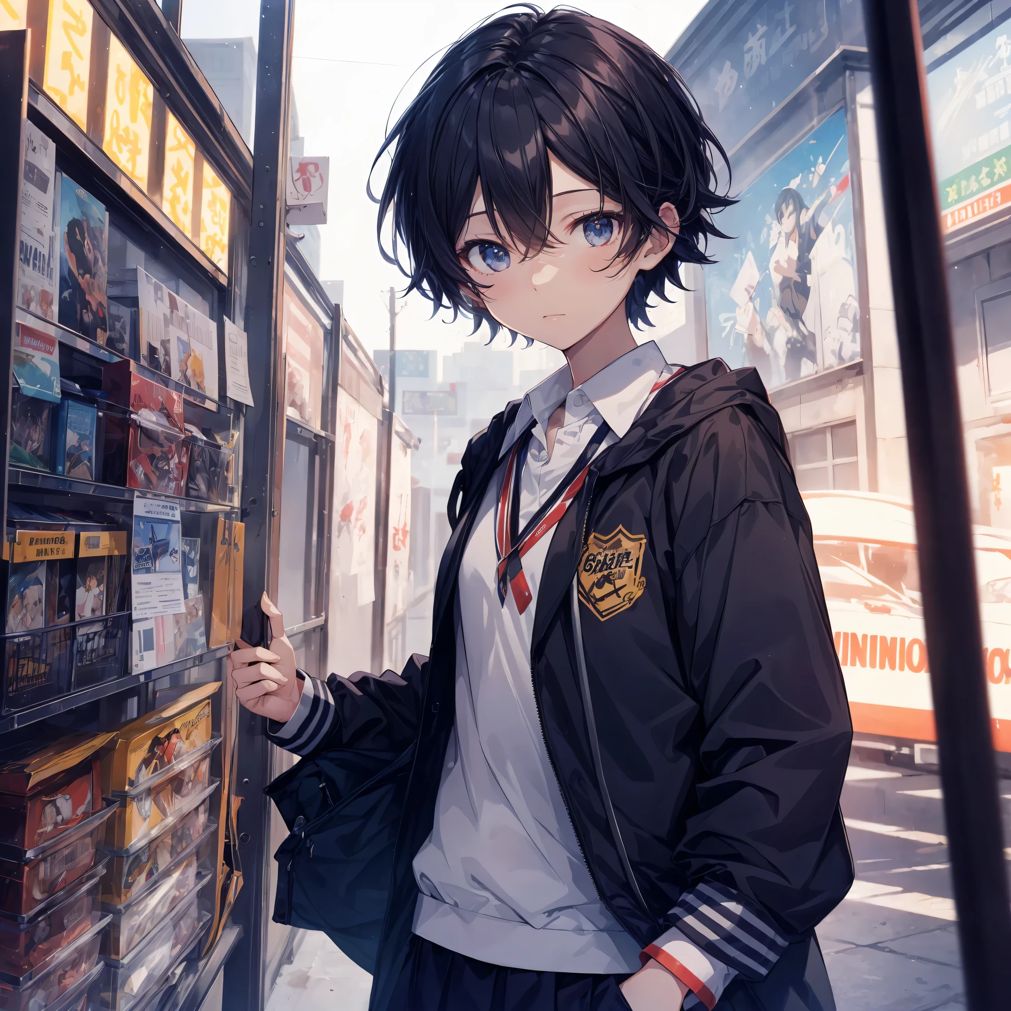 Super high quality by the art god, Ultra-detailed, High resolution, anime moe art style, best anime 8K konachan wallpaper, Pixiv Contest Winner, Perfect Anatomy, BREAK,(Draw a girl sleepily walking to school. ),BREAK, 1girl in, (Solo,Lori,child,13years:1.3),Full limbs, complete fingers,a junior high school student, Androgynous attraction, (Very short hair), Sleeping hair, hair messy, flat chest, Small butt, groin, Small eyes,Beautiful detailed black eyes, Well-proportioned iris and pupils, disgusted eye, High resolution detailed hair, School uniform, Skirt, On the way to school. BREAK,Ultra-detailed細なスキン, Best lighting by famous artists, 8K, Illustration,
