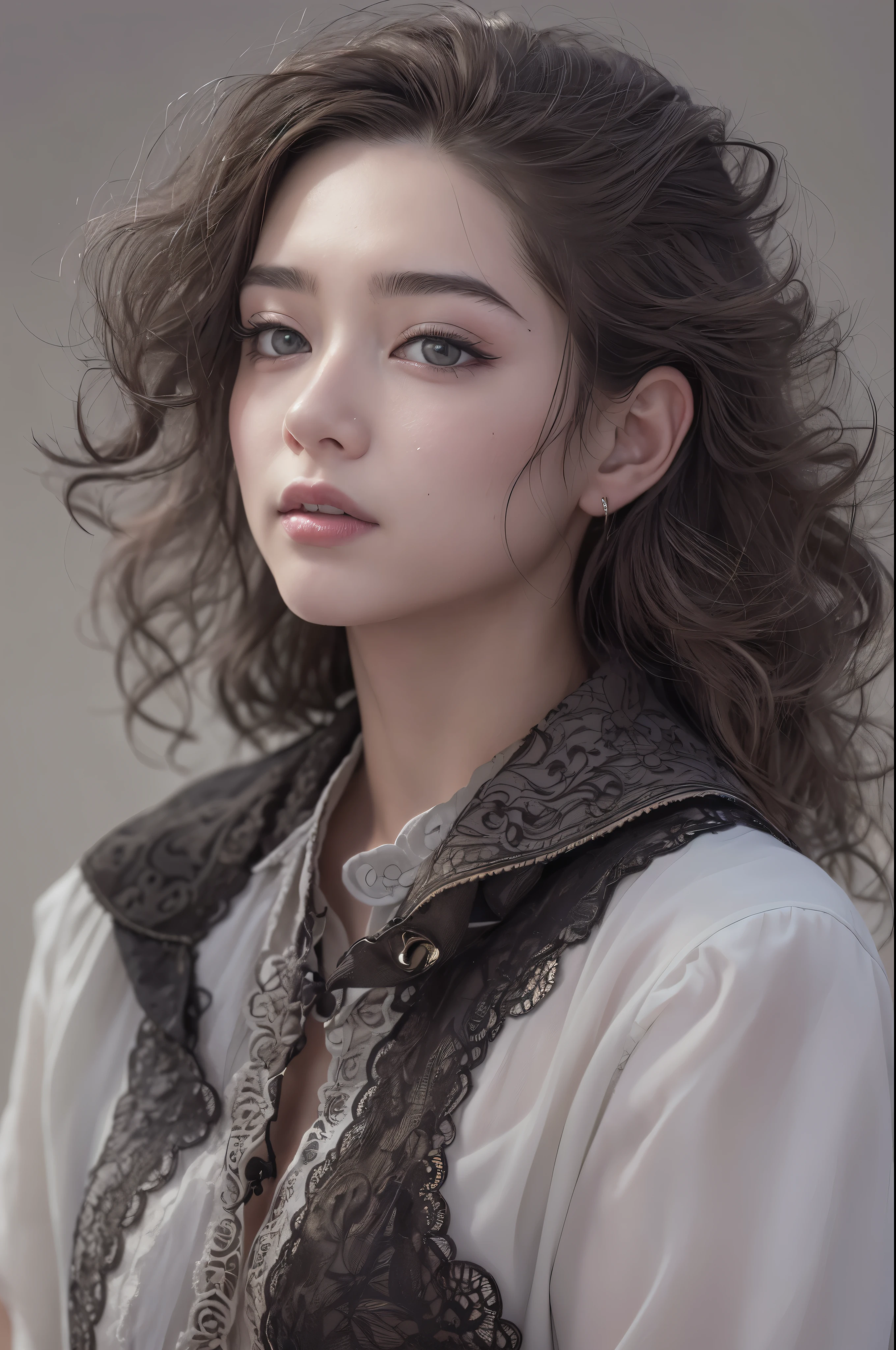 (Raw photo, Best Quality), (Realistic, Photorealsitic:1.3), masutepiece, extremely delicate and beautiful, Extremely detailed, nffsw, Unity, 8K, amazing, finely detail, Ultra-detailed, hight resolution, absurderes, Soft light, (Black hair, Short hair, Curly hair, hair messy, Bangor Tiful Detail Girl, Detailed fingers, extremely detailed eye and face, beautiful detailed nose, Beautiful detailed eyes, (Light on Face), Looking at Viewer, (Closed mouth:1.2), 1girl in, Cute, 年轻, Mature Face, pale skin, (Half body:1.3, sittingium'breastsout), Realistic face, Realistic body, beautiful detailed thigh, (ulzzang -6500-v1.1:0.6), Black shirt, (Semi-smile:1.3),cowboy shot