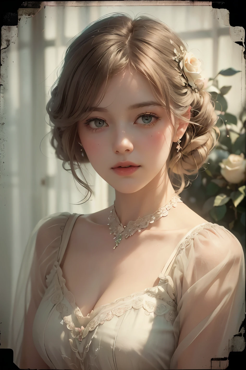 (vintage, romantic, roses, delicate, soft, pastel colors, vintage photography, intricate details, vintage texture, nostalgic, dreamy lighting, elegant composition, faded edges, soft focus, vintage film look)