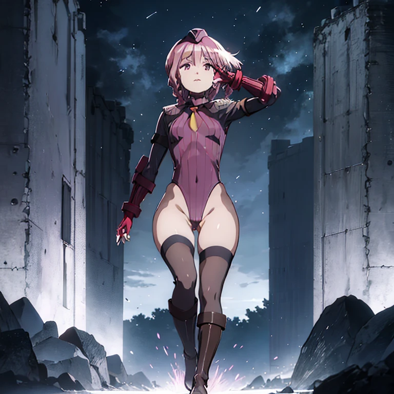ultra-detailed, Explicit, Beautiful body, Beautiful Nose, Beautiful character design, perfect eyes, perfect face, ultra highres, 4K, beautiful legs, perfect legs, Nice hands, Perfect hand, Masterpiece, Best Quality, Highly detailed, illustration, absurdres, street fighter, doll suit, shadaloo doll, dollsuit, girls, multiple girls, expressionless, blank eyes, looking at viewer, red gloves, emotionless, black latex, corrution, mind control, female combatant, full body, hypnotized, unhappy trance, full body suit, ribbed bodysuit, obey, perfect female body, extremely glossy latex, hypnosis, hypnoLora, empty eyes, Mind control device, poses, brainwashed, submissive_pose, Slave, hat, necktie, standing, belt, latex, garter belt, thighhighs, Tamaki Iroha, Puella Magi Madoka Magica Side Story: Magia Record, pink hair, pink eyes, braids, long hair, hood down,