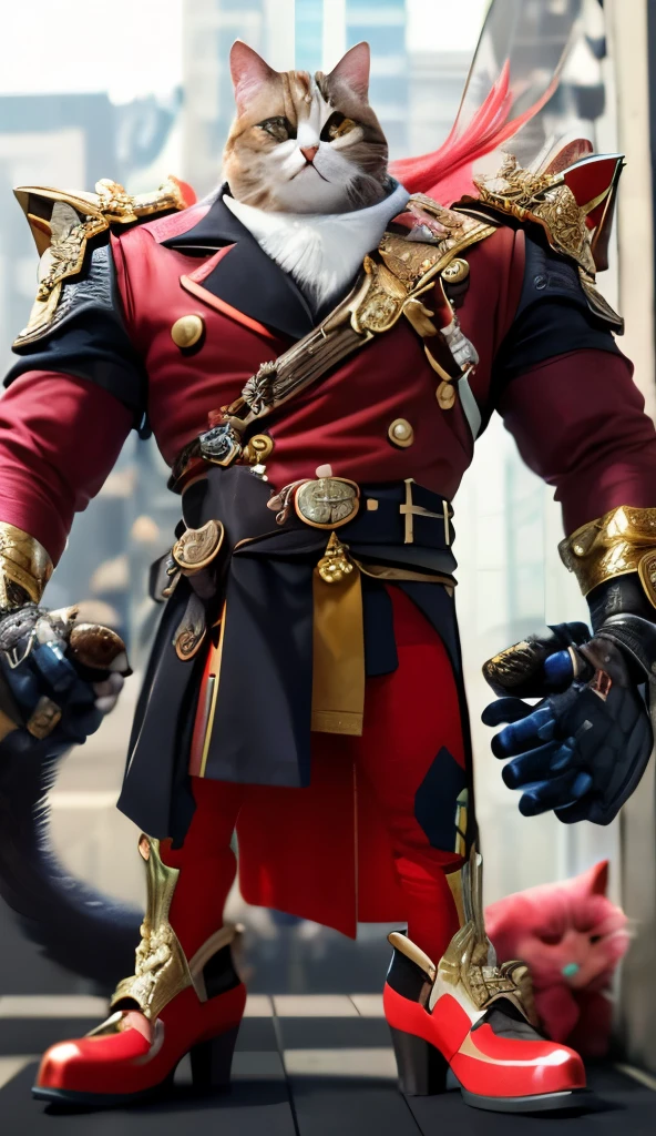 musle body, cat head, red high heel, hero, t buck