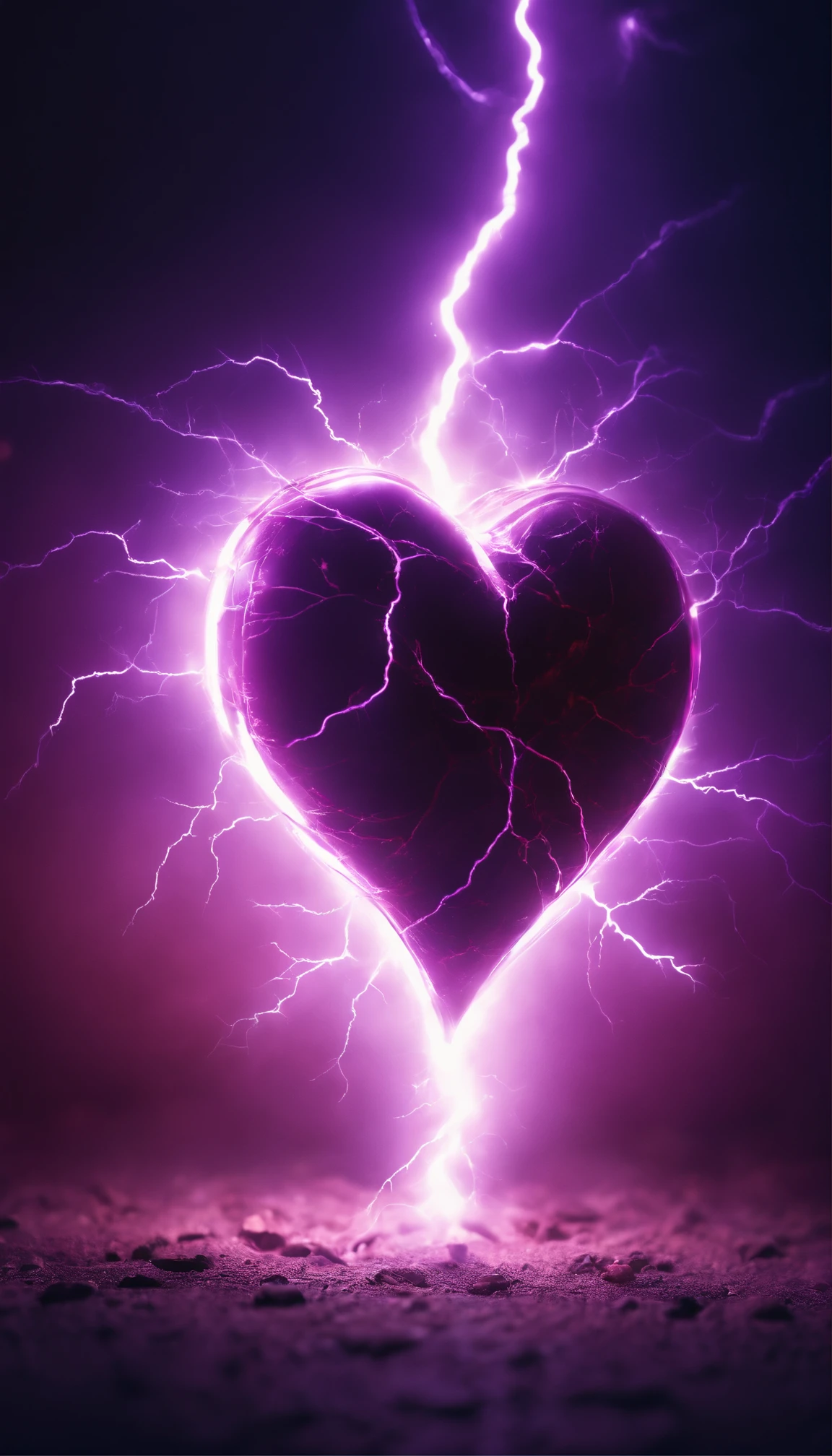 a close up of a heart with lightning coming out of it, heart effects, magic heart, neon heart reactor, heartstone, connected to heart machines, purple glowing core in armor, broken heart, purple energy, purple lightning, plasma charges, real heart, flaming heart, glowing cracks, photo still, vibrant and powerful, amazing depth, bright glowing veins, plasma