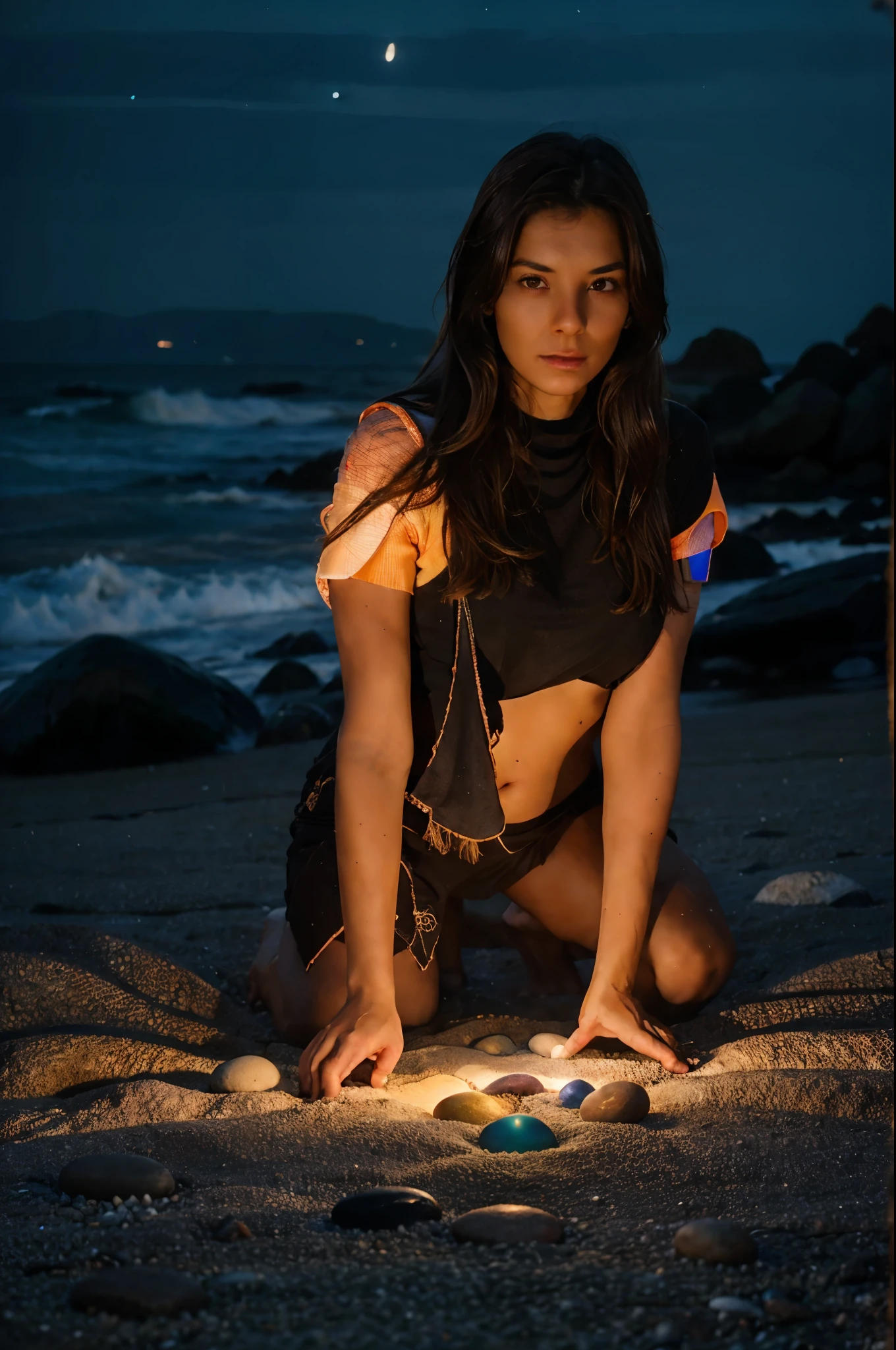 ((uma foto de corpo inteiro, corpo lindo)), (dark ilumination) ((40-year-old indigenous native)), (indigena, Tribal,) textura natural da pele, 24 mm, Texturas 4k, contra luz, pele suja, ((Pernas lindas)), soft Cinematic Light, Adobe Lightroom, photolab, leve sorriso, boca fechada, (rosto extremamente perfeito), (rosto rugas e pintas) ((sardas)). cabelos castanho claro, cabeloslongos, e textura, pelos curtos na pele, ((roupa de couro escura)), ((coxas fortes)), (chuva detalhada), obra-prima, (belos olhos castanhos claros detalhados: 1.1), brilho nos olhos, wonderful eyelashes, (painted fingernails), melhor qualidade, (particles in the air), (Detailed lighting: 1.2), (seios cobertos detalhado bonito: 1.3), ((roupas indigena)), ((decote profundo)), seios perfeitos, (cintura perfeita)), (Chuva fina)), intrincado, foco nítido, fim do mundo, epic realistic, (HDR:1.4), (cores silenciadas:1.4), cores neutras, noite, refractions of screen space, (detalhes intrincados, hiperdetalhados:1.3), Cinematographic photo, vinheta, Fundo castelo medieval, cores escuras, sombras profundas, desfoque 1.6