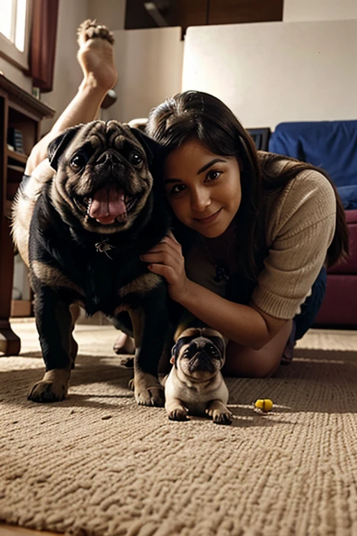 moyra jugando con su perrito pug