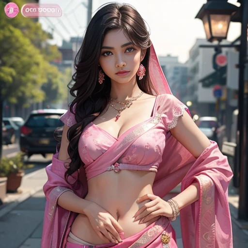a cute woman in a pink sari posing for a picture, featured on instagram, seductive, angular, , hot, sexy,