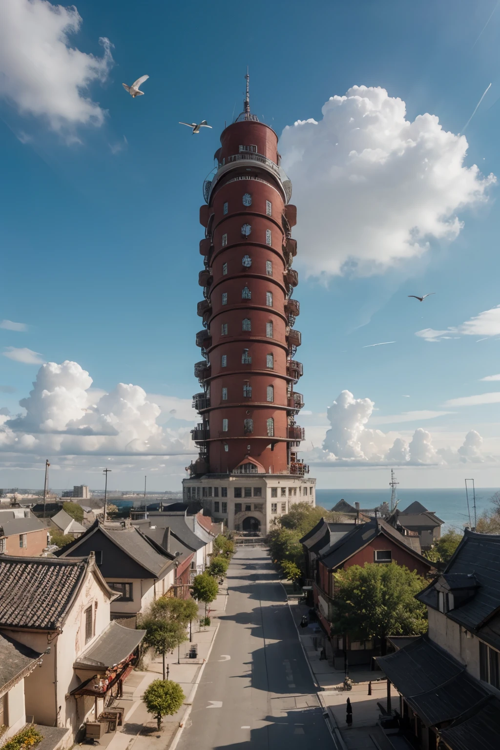 Color (Fantasy: 1.2), (traditional Chinese style), (irregular red building floating on the cloud), patchwork cottages, flower decorations, lights, concept art inspired by Andreas Rocha, Artstation contest winner, Fantasy art, (sky city), ross tran, light shafts, realistic lighting, masterpiece, high quality, beautiful graphics, high detail, masterpiece, high quality, beautiful graphics, high detail, , (flying seabirds in the sky) --v6