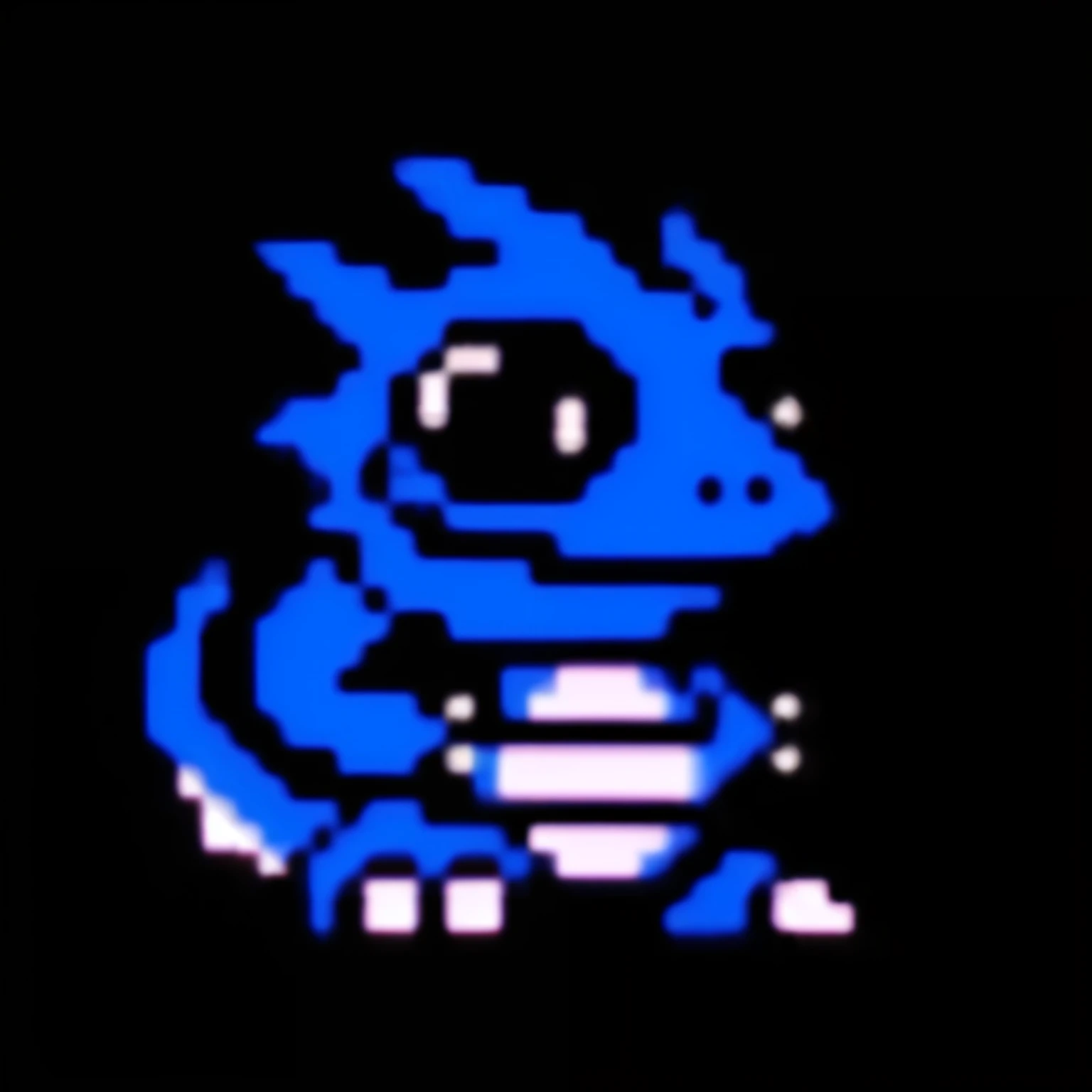 Close up of pixelated pixel style image of blue and white dragon, nes The art of game cartridges, for pokemon red and blue, a cute little blue dragon, video game wizard, ( ( Jittering ) ), 2D sprites, reptil, adorable glowing creature, mssoto, sprite 2 d, grainy low quality, lizardfolk