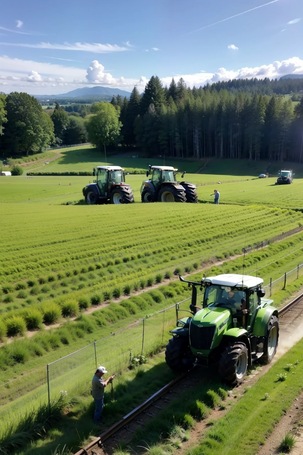 Farmers working on the grass
