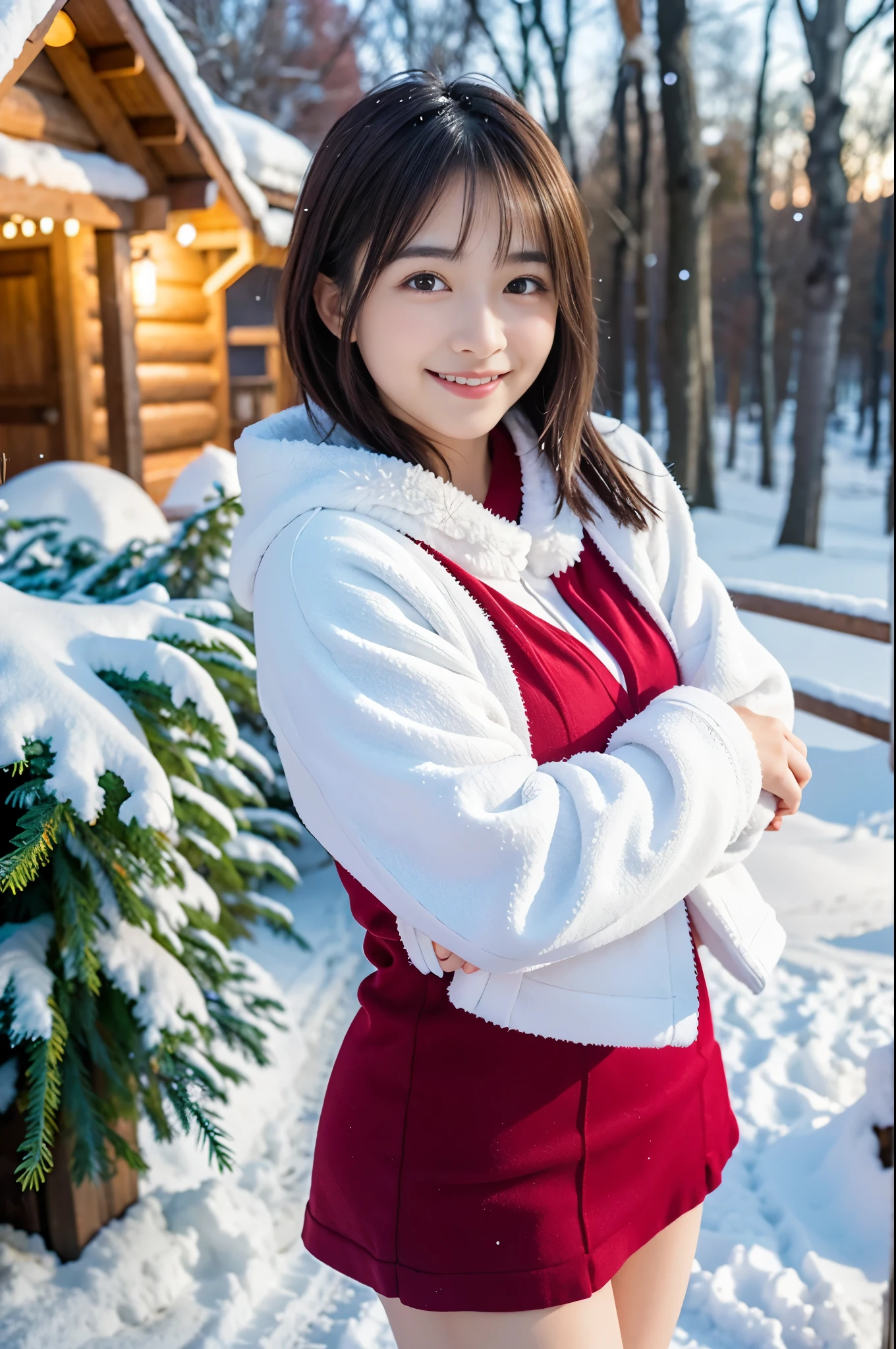 (Best Quality,4K,hight resolution,masutepiece:1.2),Realistic,Christmas,girl (15 years old),Hugging a big teddy bear、(fullnude)、a closeup,Snow falling in the background,Winter wonderland,Joyful expression,Magical atmosphere,Soft lighting,Vibrant colors,Happiness,laught,Welcoming environment,Warmth,Smiling eyes,Shortcut Hair,Shimmering decoration,Twinkling lights,wrapped present,magic snowflake,Christmas tree with ornaments,log cabin,Peace and quiet,Excitement and anticipation,Snowy landscape,Enchanted moments,Playful laughter,Upholstered stockings