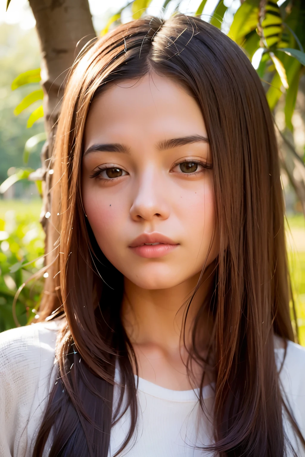 ((best quality)), ((masterpiece)), (detailed), perfect face, Imagine a photorealistic image of a serene female entity, her peaceful expression and gentle movements radiating tranquility and compassion. Use a soothing color palette and natural elements to convey her calming and empathetic nature