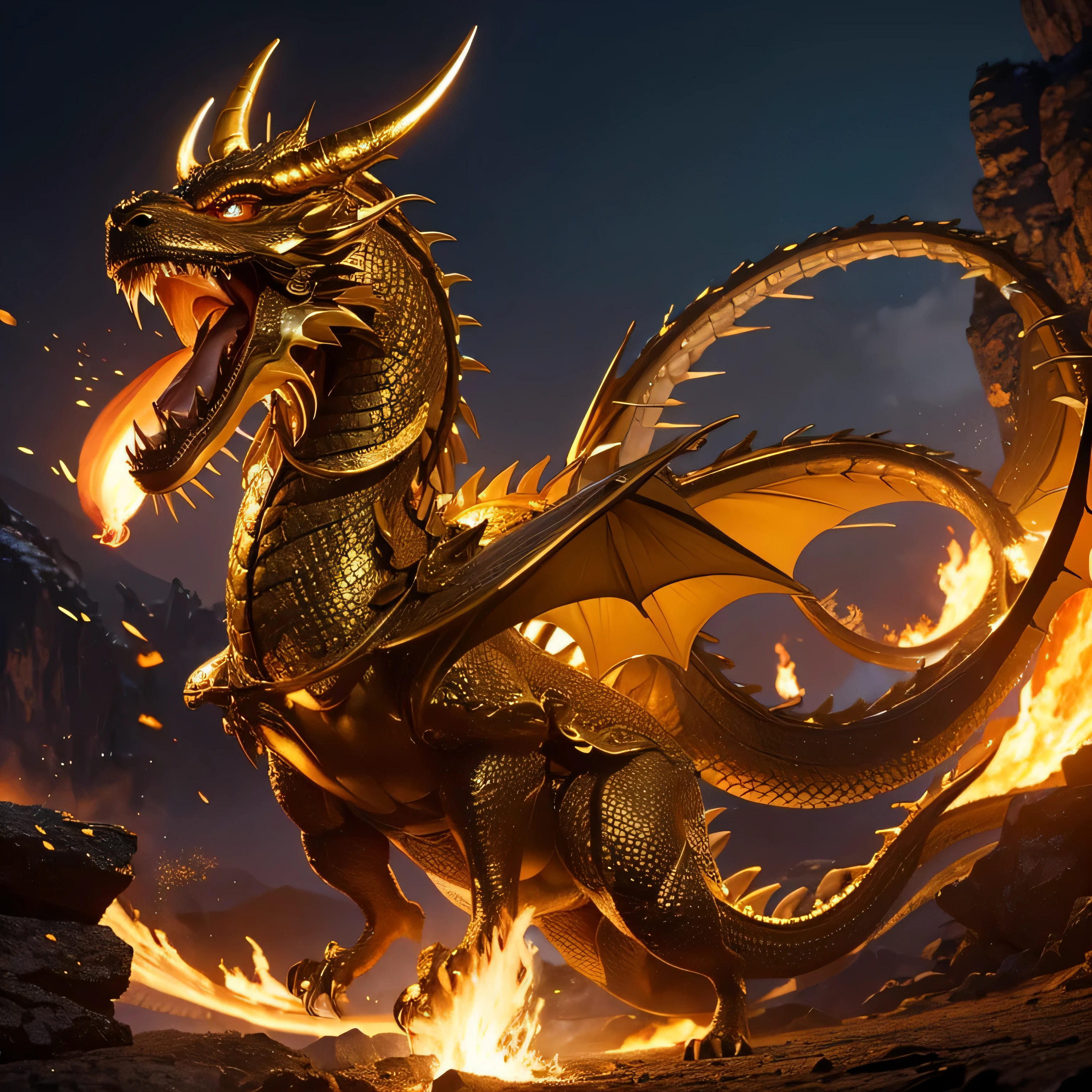 oriental mythology,The golden dragon、roaring with open mouth、Thang Long、Spiritual world、dream-like,Majesty,The whole dragon'Its body is a richly detailed and intricately painted masterpiece,4K
