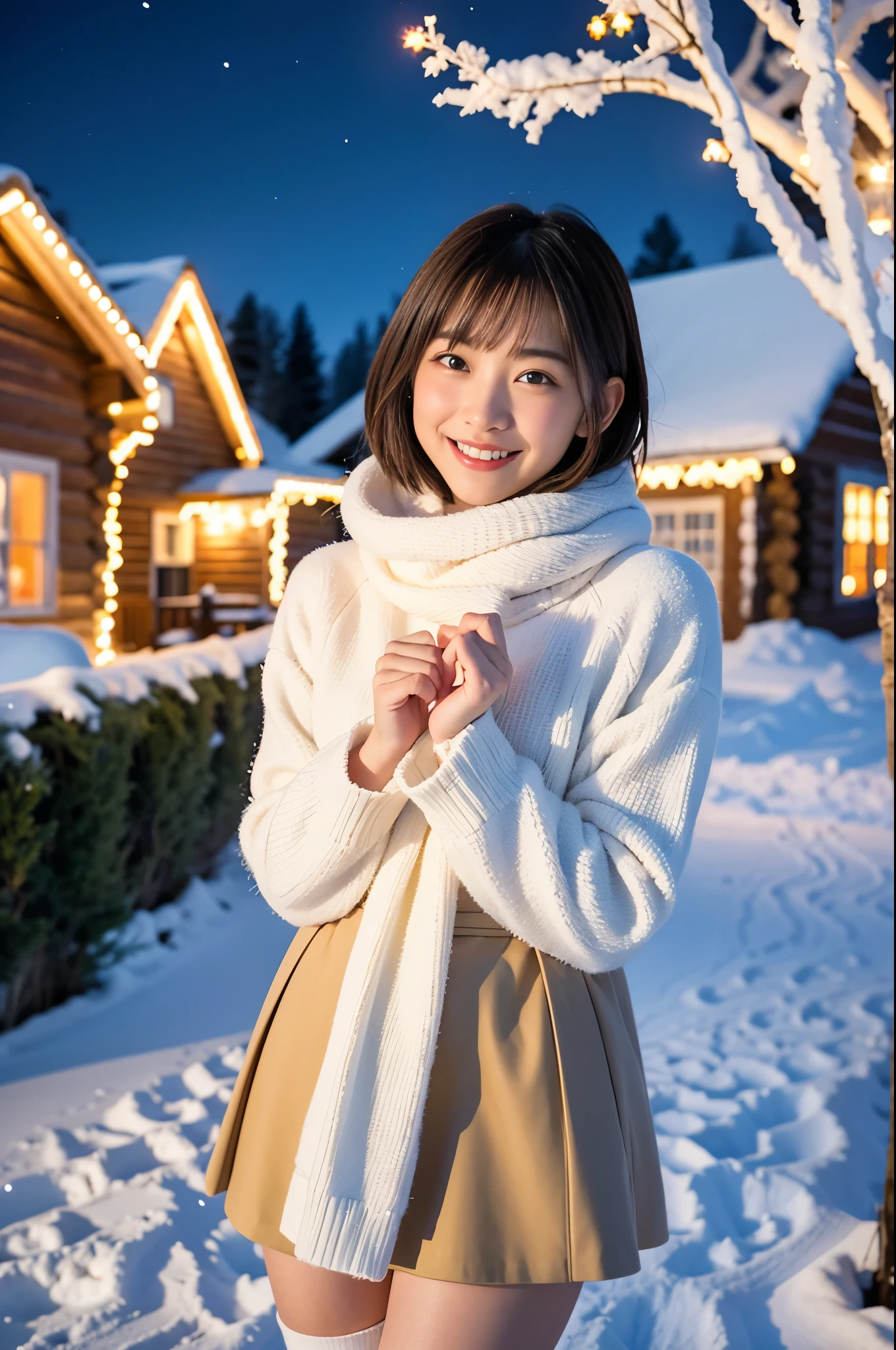 (Best Quality,4K,hight resolution,masutepiece:1.2),Realistic,Christmas,girl (15 years old),Hugging a big teddy bear、(fullnude)、sideshot、Looking up at the night sky、a closeup,Snow falling in the background,Winter wonderland,Joyful expression,Magical atmosphere,Soft lighting,Vibrant colors,Happiness,laught,Welcoming environment,Warmth,Smiling eyes,Shortcut Hair,Shimmering decoration,Twinkling lights,wrapped present,magic snowflake,Christmas tree with ornaments,log cabin,Peace and quiet,Excitement and anticipation,Snowy landscape,Enchanted moments,Upholstered stockings