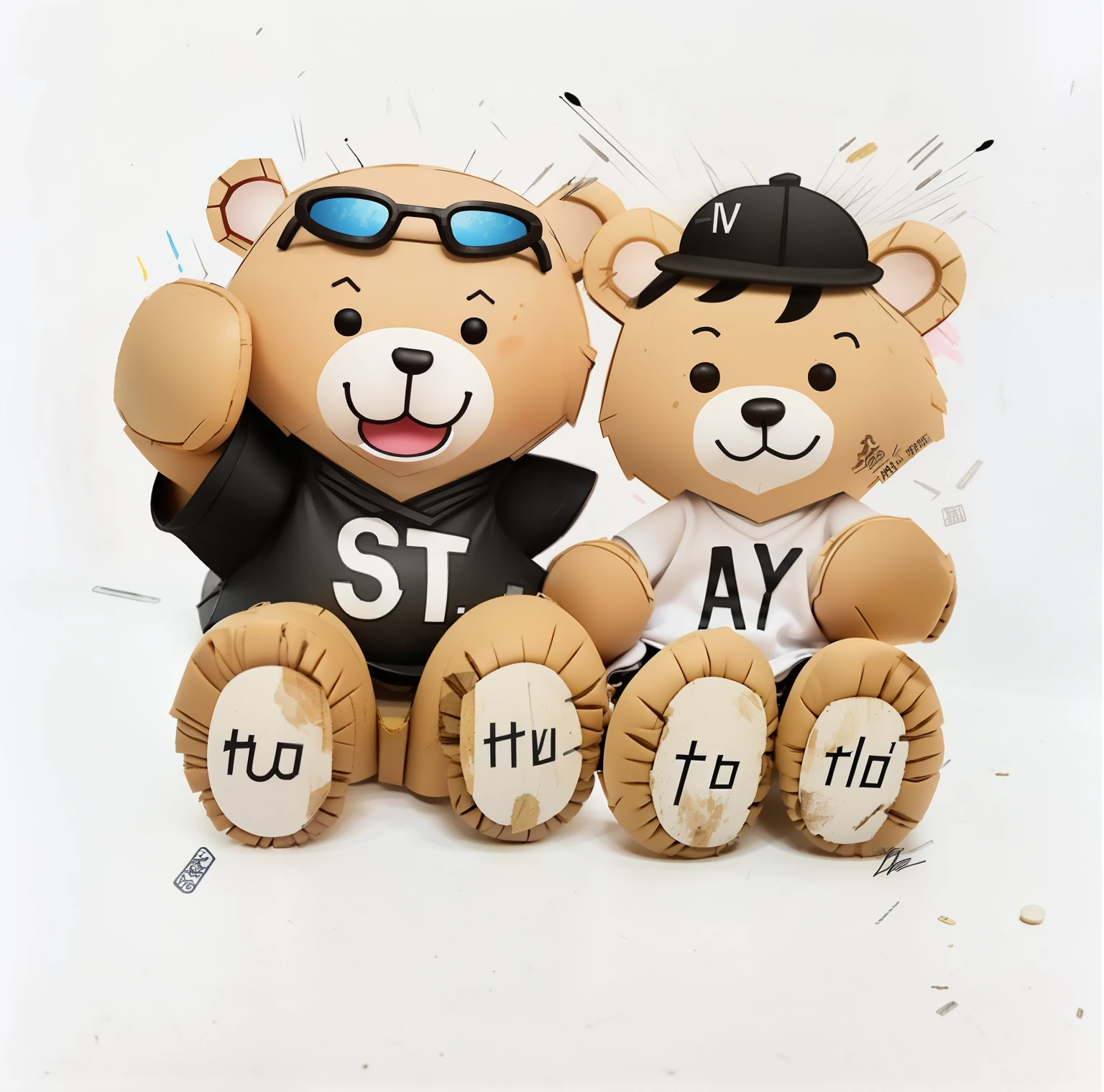 two teddy bjørns sitting next to each other with sunglasses on, grown Tudo em conjunto, Tudo em conjunto, teddy fresh, close Tudo em conjunto, Stanley Adger M. Liu, bjørn, husband and wife, step, scandy and arender, BT 2 1, BT21, Street attire, queer, author：Yunguo Dongyan, 💣 💥💣 💥, By Ay-O