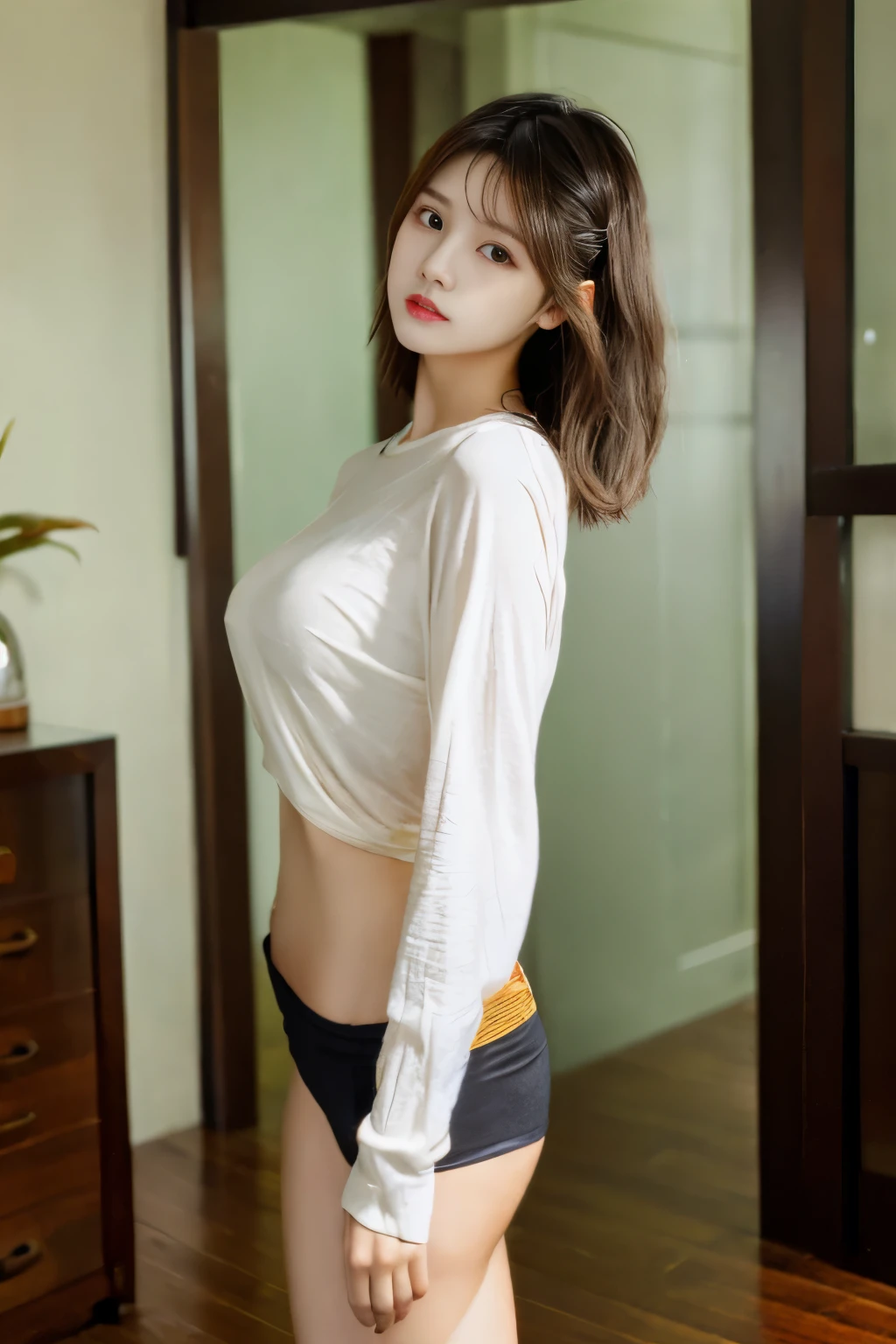 real babe、Asian Beauty、photo shot、No exposure、The shirt、long-sleeve、hair style、short-hair、Background room、Facing the front