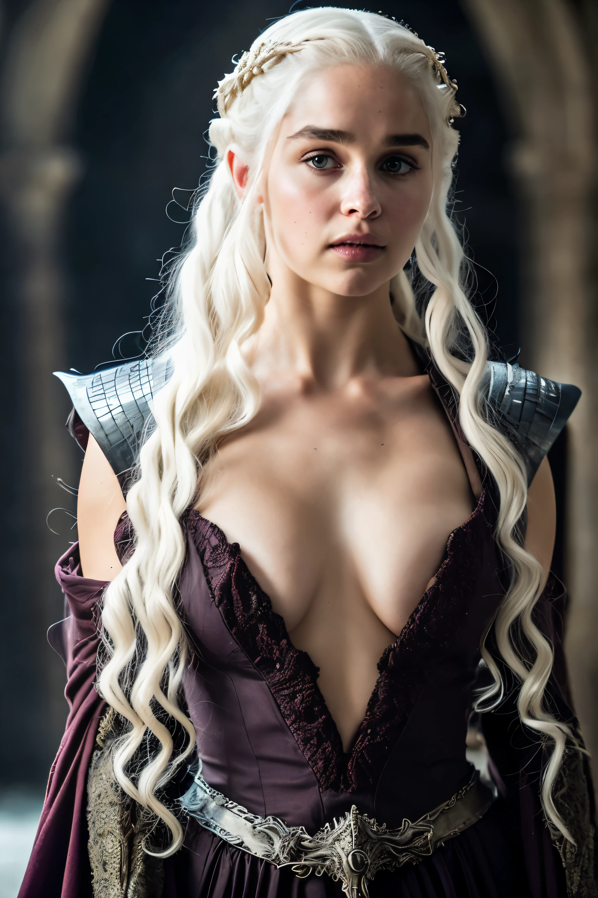 Royal Satin dress, Perfect eyes, flawless Beauty, pierced eyes, Masterpiece, Daenerys Targaryen, Gorgeous woman, queen, Queen Lady, Princess of Dragonstone, black mole on breast, The Unburnt, Queen of Meereen, Queen of the Andals, the Rhoynar and the First Men (claimant), Protector of the Seven Kingdoms (claimant), Khaleesi of the Great Grass Sea, Breaker of Shackles, Mother of Dragons, The One Who Was Promised, Lady of Dragonstone , 35 years Old, she is a Full growned lady now, beautiful mature lady, the queen, milf beauty, mature queen, Best quality, a small, charming Beauty, a captivating woman, fully ripen milf body, lustful queen, alluring appearance, unrivaled beauty, wonderful breasts, large breasts, mediaeval erotic costumes, a Game of Thrones-inspired costume, a close-up of a woman from the middle ages, Daenerys Targaryen, Daenerys, resembles Emilia Clarke, Emilia Clarke, scene from "Game of Throne," deep cleavage, warrior princess, healthy body, perfect thick body, attractive figure, fleshy body, style of "Game of Throne," beautiful lady, beautiful woman, mediaeval clothes, stunning woman, 8K, insane details, dress made of clothes and jewelry, perfect hair, styled hair, high clarity eyes, perfect hands, perfect fingers, perfect eyes